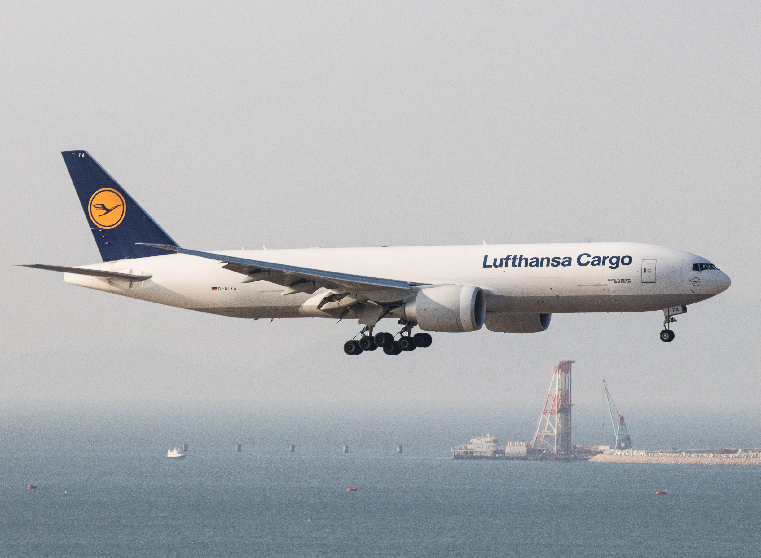 Full size: Lufthansa Cargo Boeing 777-F D-ALFA at Hong Kong International Airport