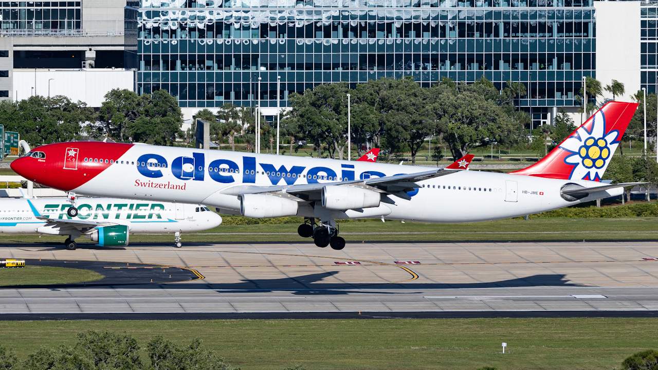 Full size: Edelweiss Air Airbus A340-300 HB-JME at Tampa International Airport