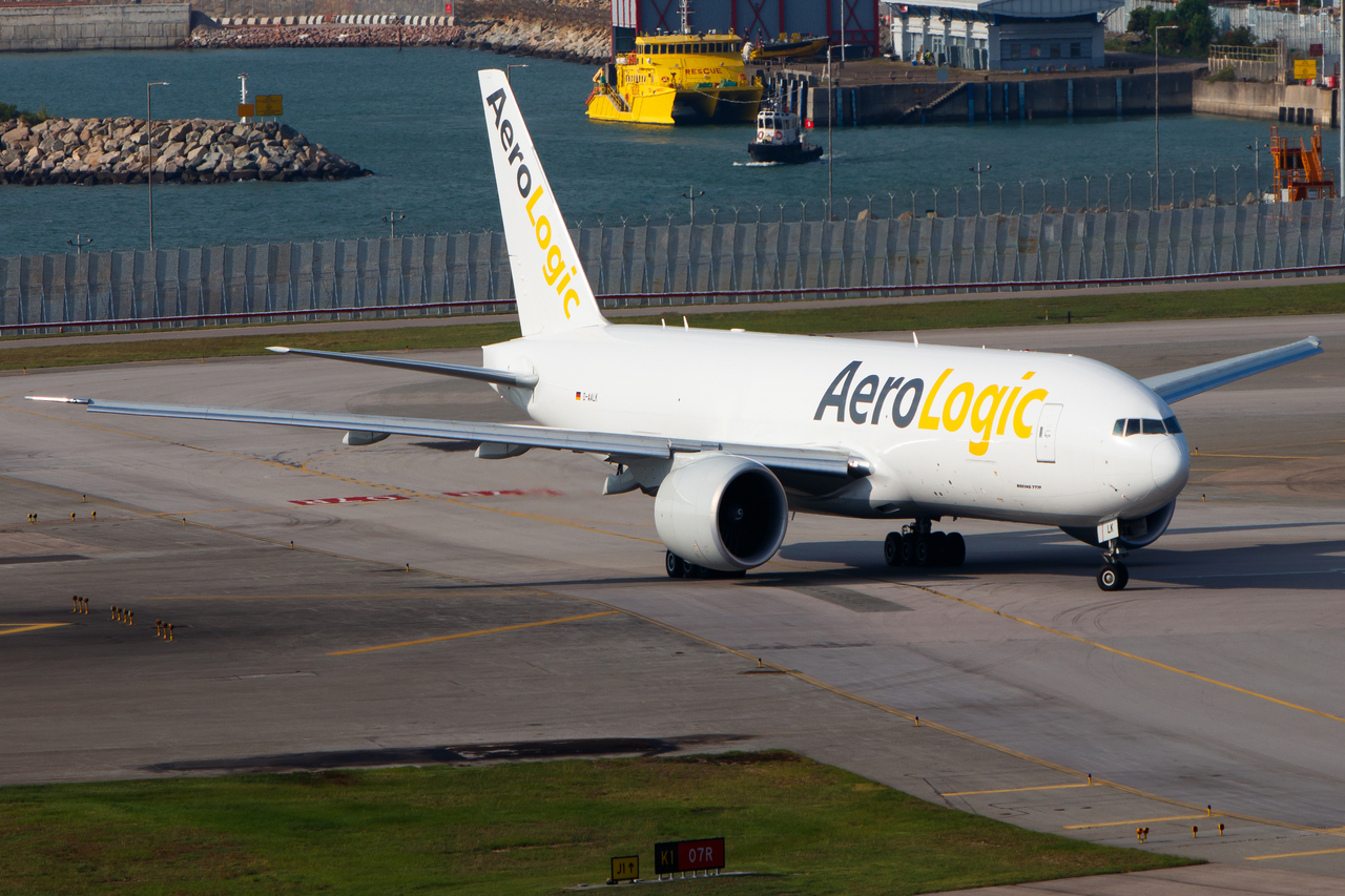 Full size: Aerologic Cargo Boeing 777-F D-AALK at Hong Kong International Airport