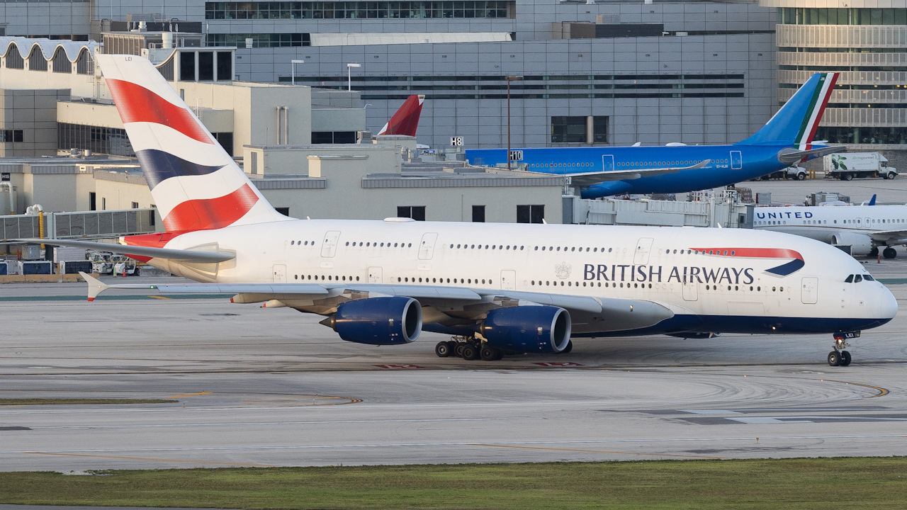 Full size: British Airways Airbus A380-800 G-XLEI at Miami International Airport