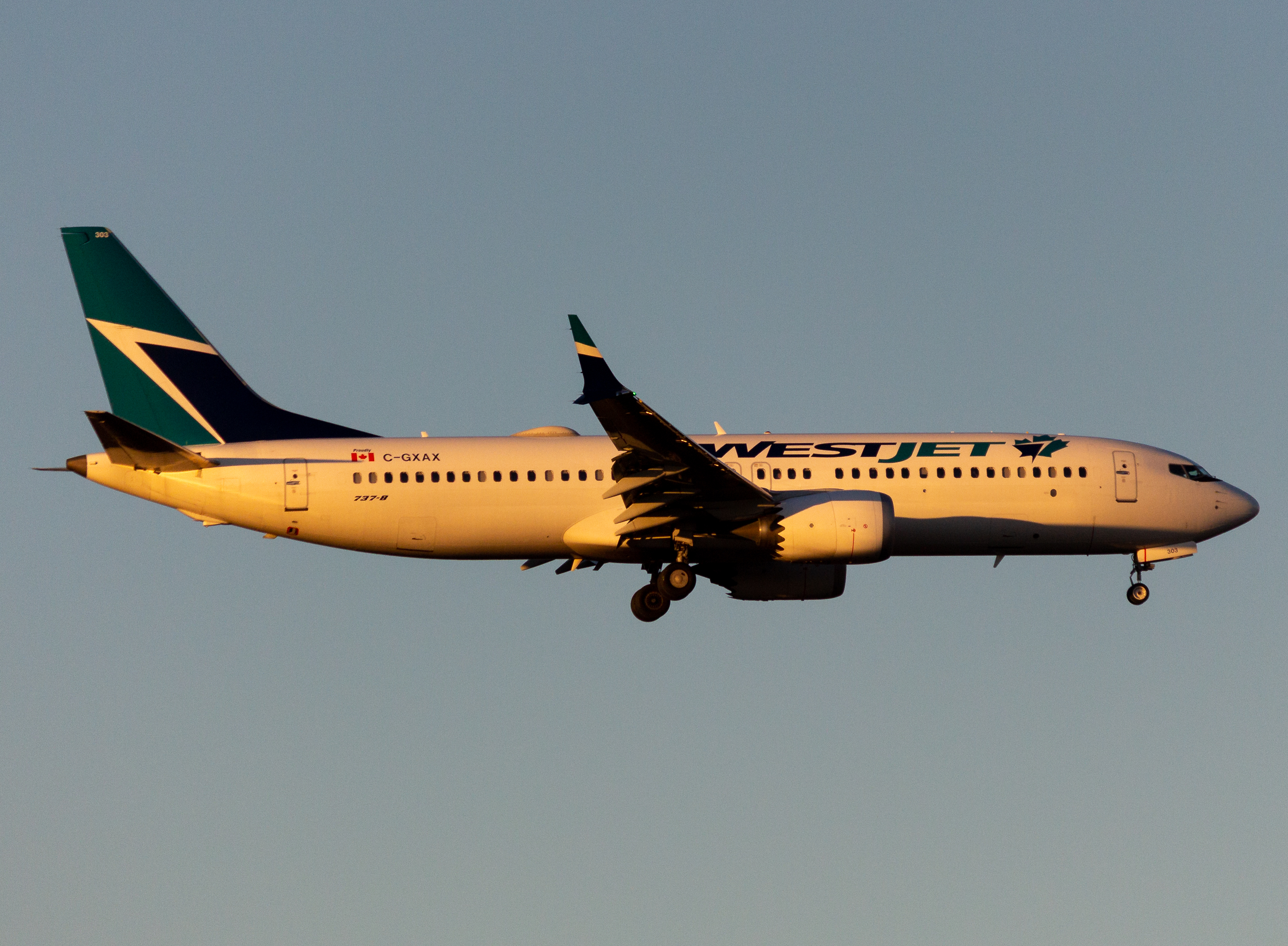 Full size: WestJet  Boeing 737 MAX 8 C-GXAX at Hartsfield-Jackson Atlanta International Airport
