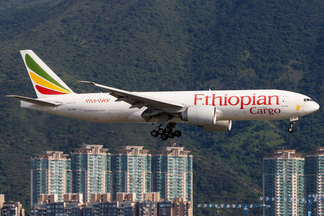 Full size:  Ethiopian Cargo Boeing 777-F ET-APS at Hong Kong International Airport
