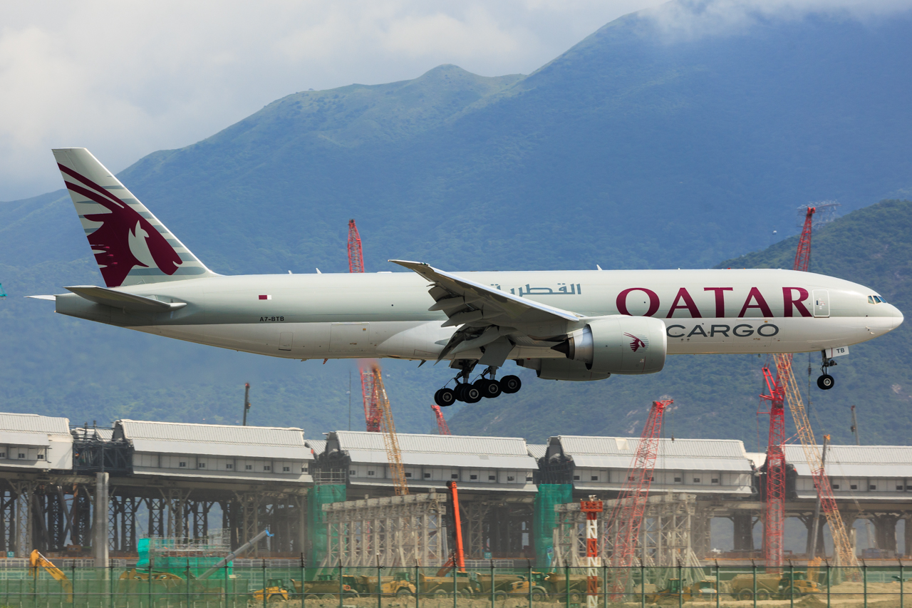 Full size: Qatar Air Cargo Boeing 777-F A7-BTB at Hong Kong International Airport