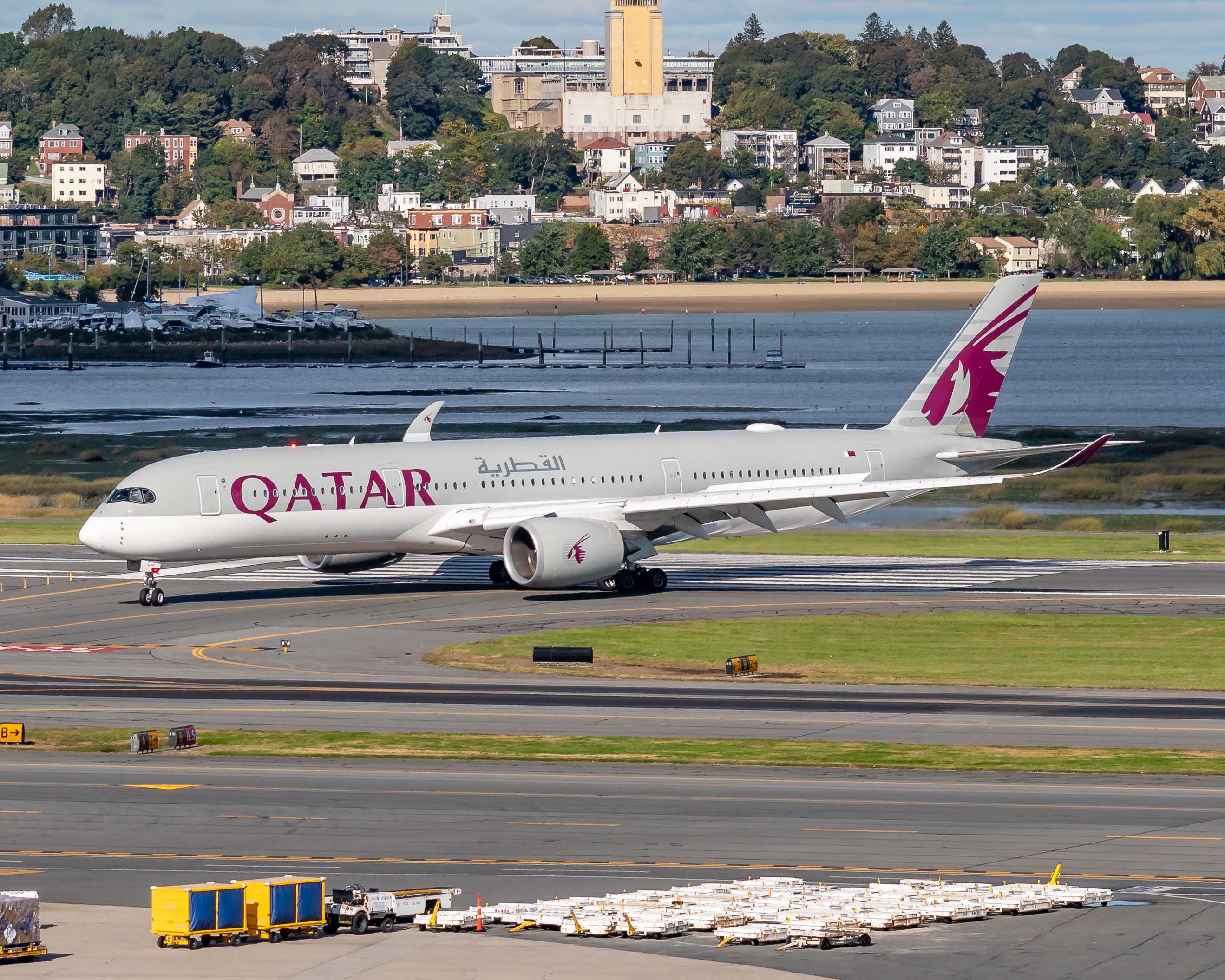 Full size: Qatar Airways Airbus A350-900 A7-ALJ at General Edward Lawrence Logan International Airport
