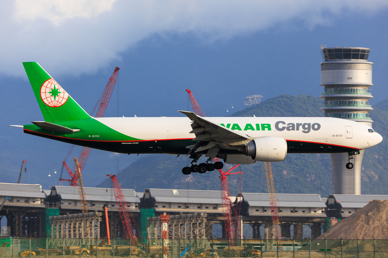 Full size: EVA Air Cargo Boeing 777-F B-16781 at Hong Kong International Airport