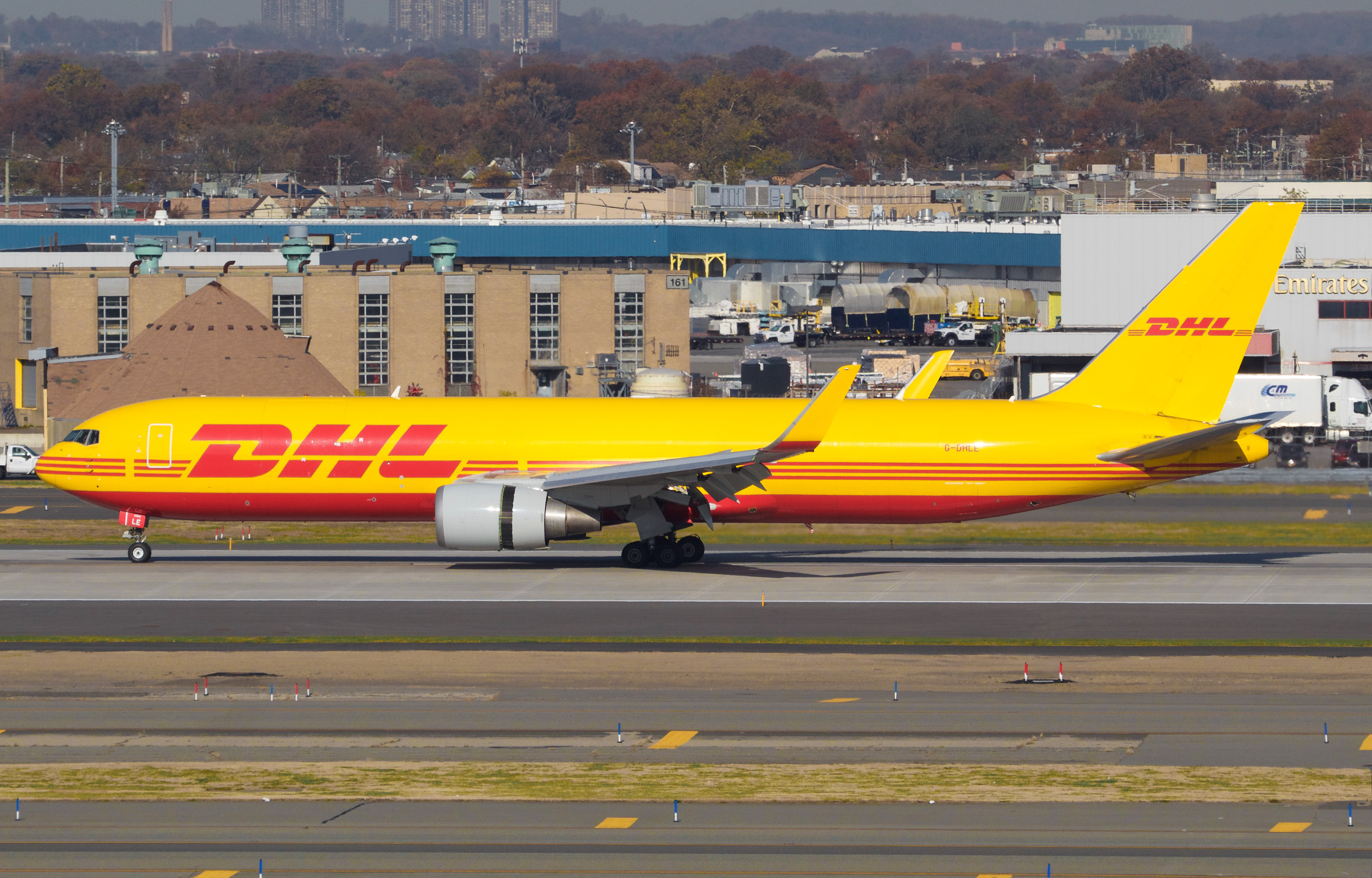 Full size: DHL Boeing 767-300F G-DHLE at John F. Kennedy International Airport