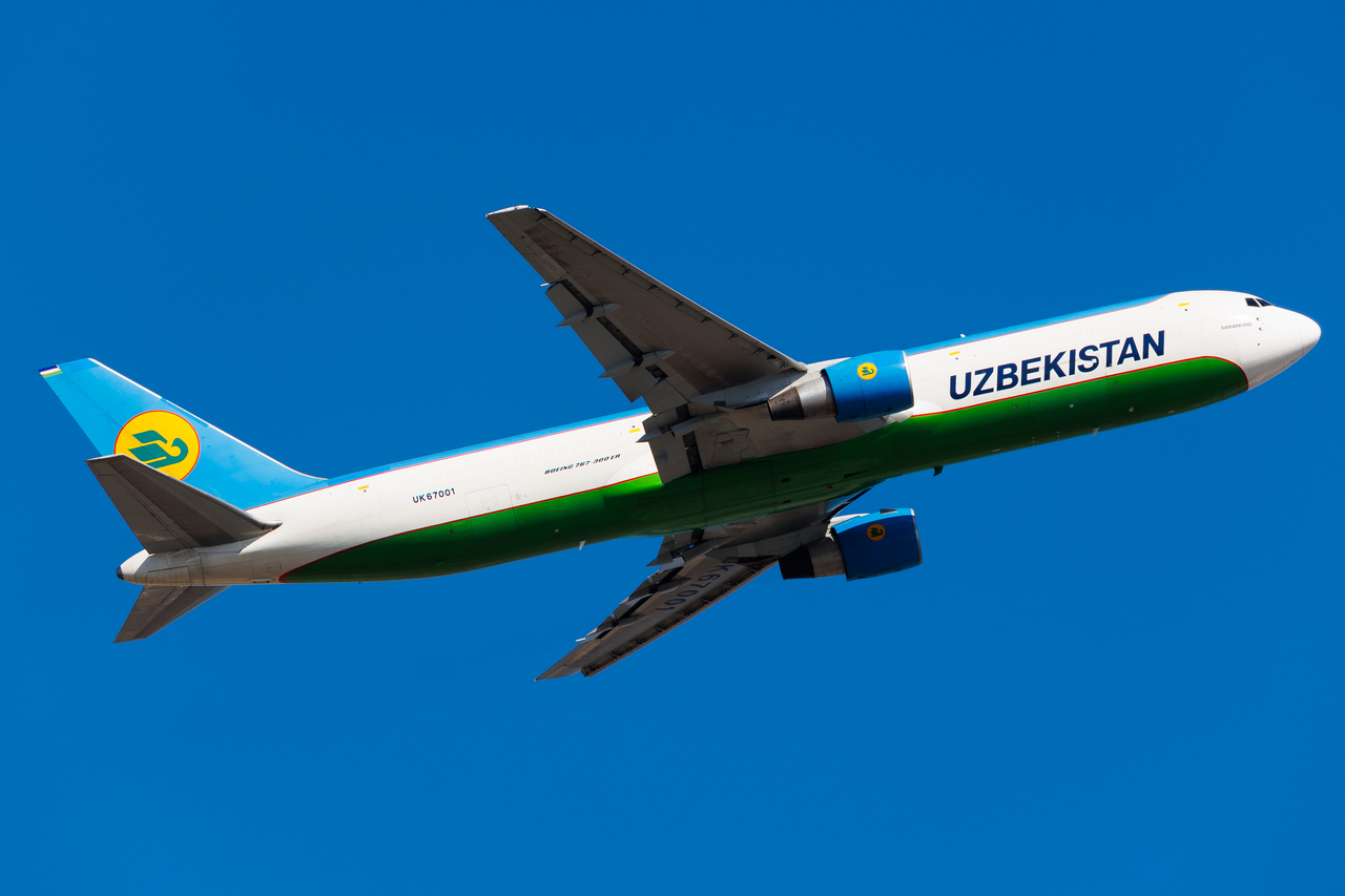 Full size: Uzbekistan Airways Boeing 767-300F UK67001 at Hong Kong International Airport