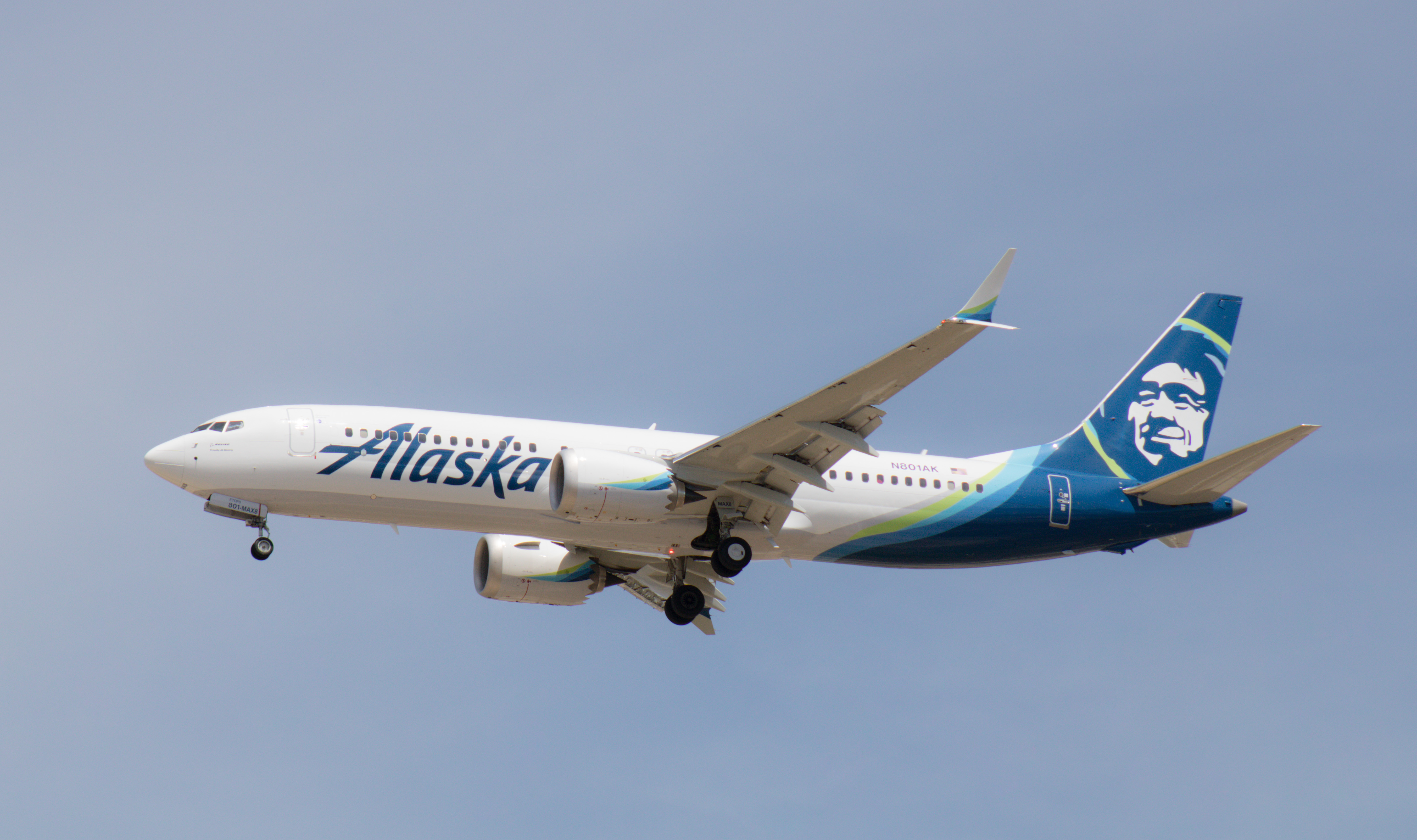 Full size: Alaska Airlines Boeing 737 MAX 8 N801AK at Boise Air Terminal/Gowen Field