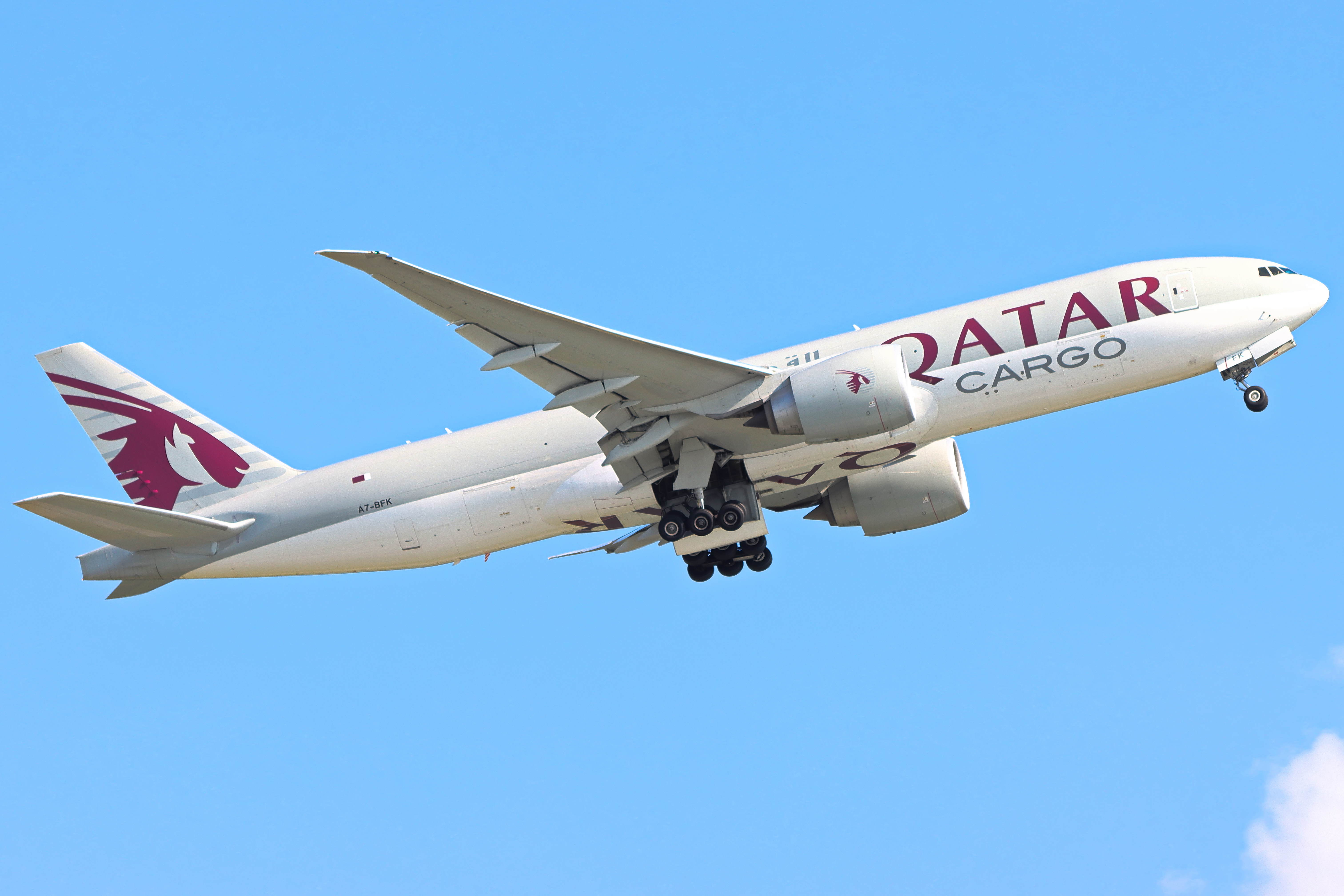Full size: Qatar Air Cargo Boeing 777-F A7-BFK at Hong Kong International Airport