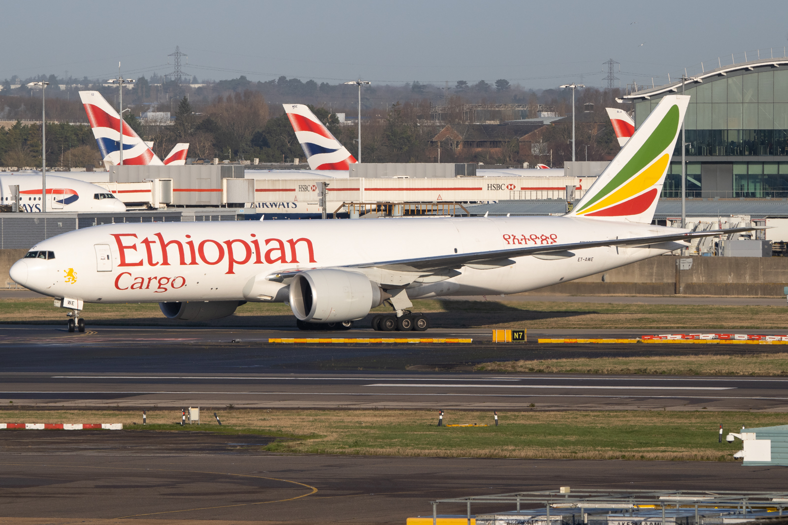 Full size: Ethiopian Airlines Boeing 777-F ET-AWE at London Heathrow International Airport
