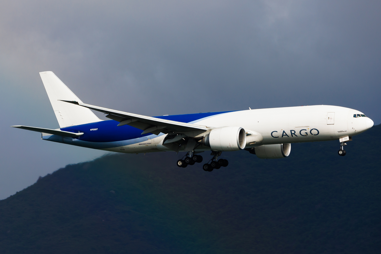 Full size: Southern Air Cargo Boeing 777-F N702GT at Hong Kong International Airport