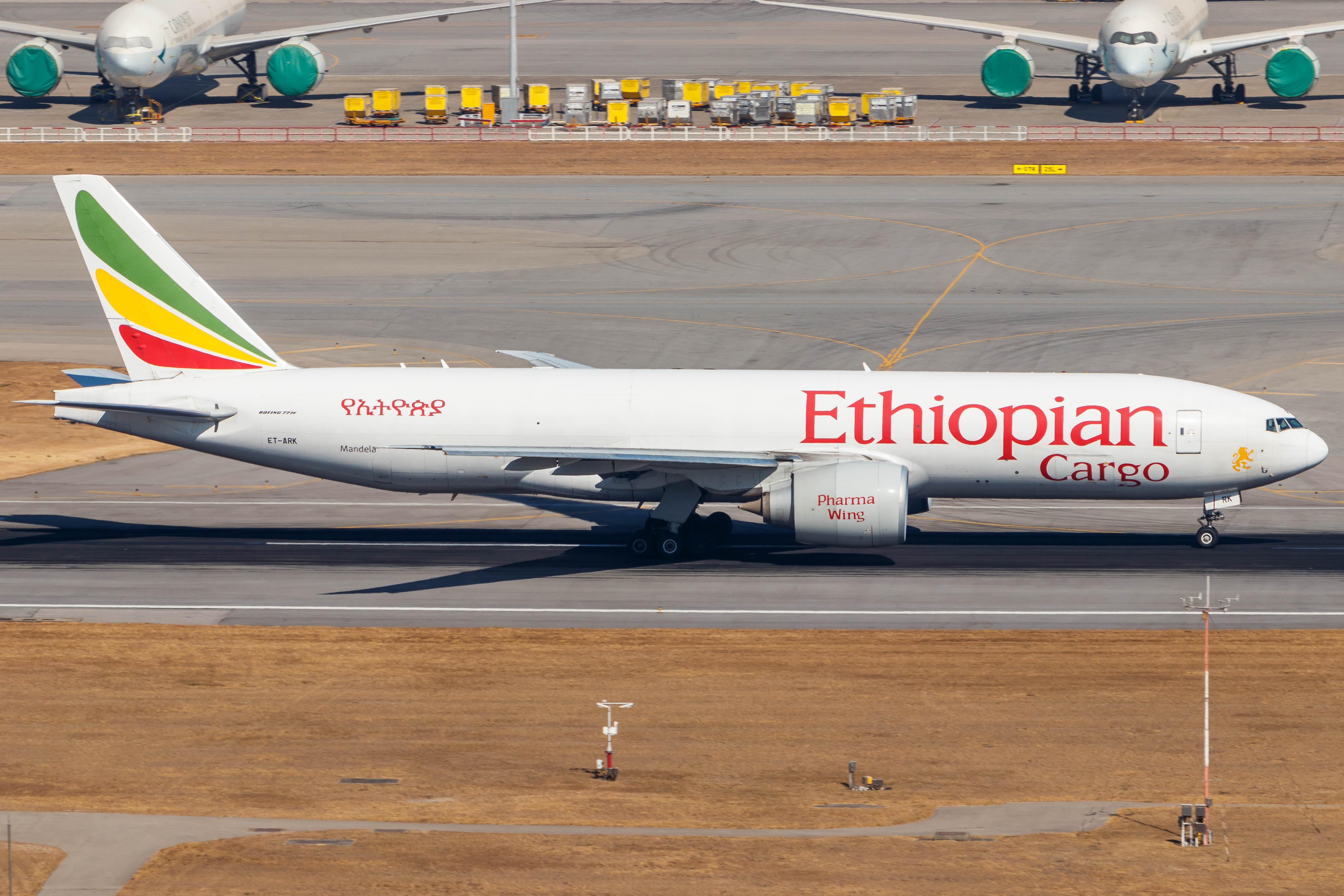 Full size: Ethiopian Cargo Boeing 777-F ET-ARK at Hong Kong International Airport