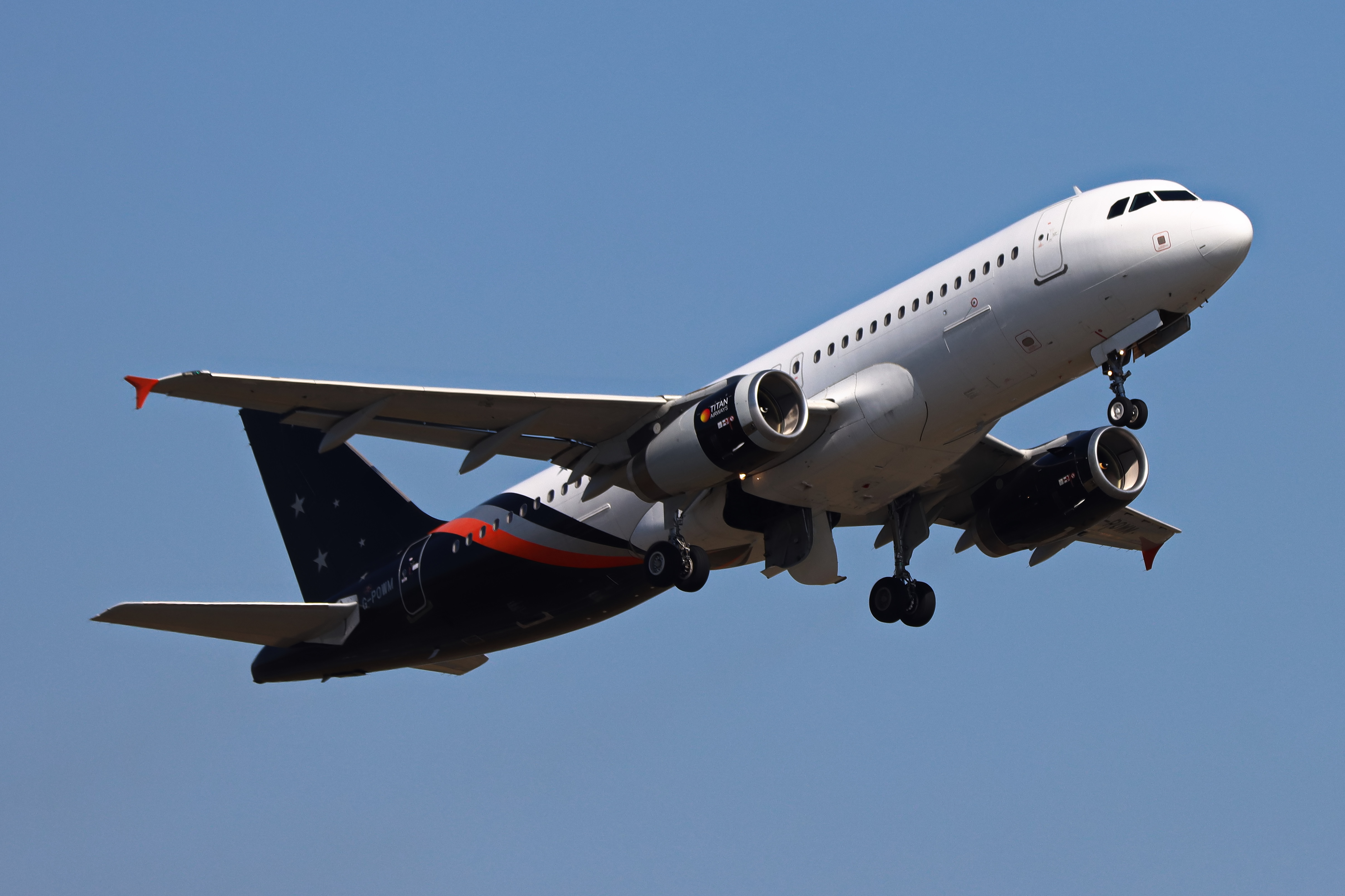 Full size: Titan Airways  Airbus A320 G-POWM at Birmingham Airport