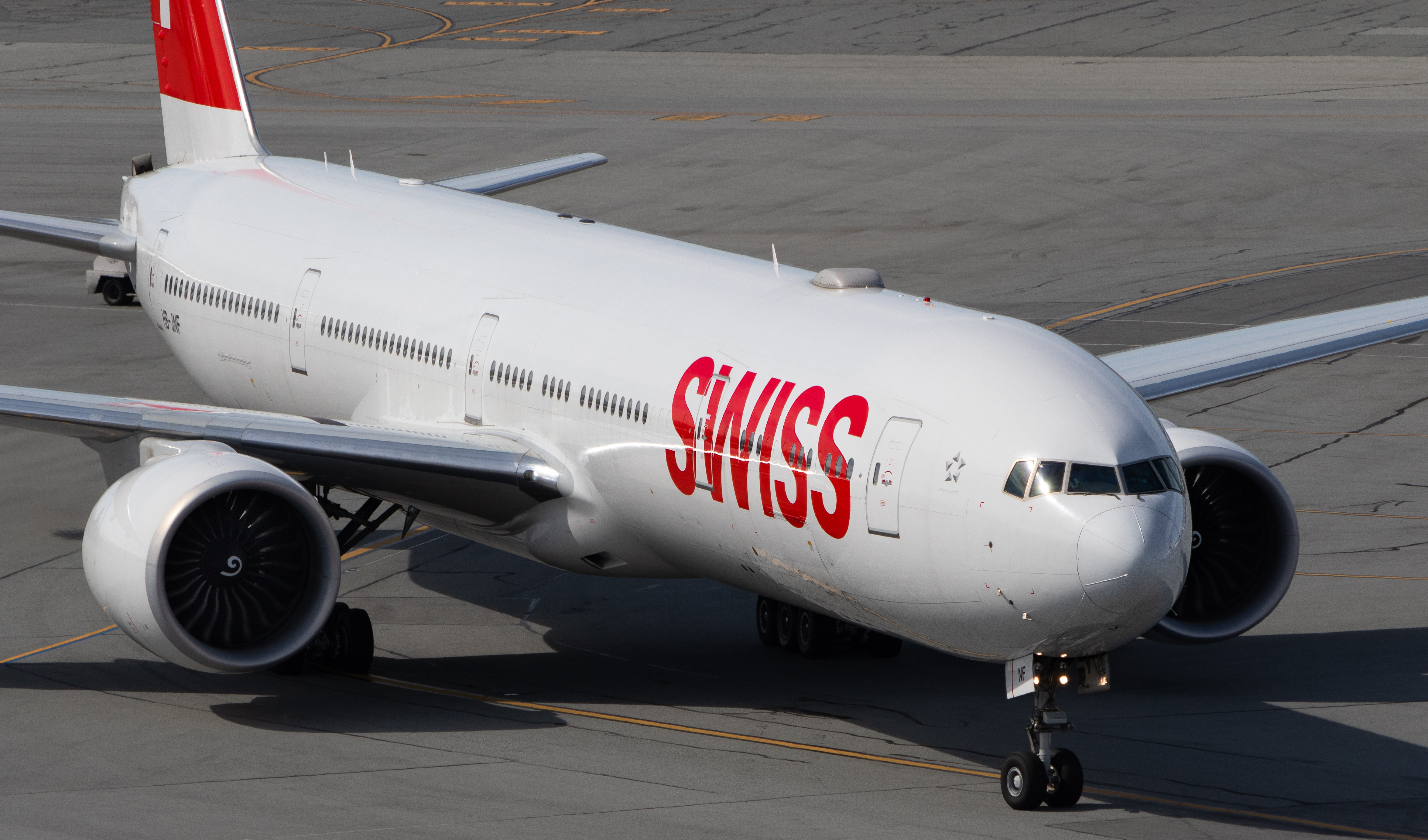 Full size: Swiss International Air Lines Boeing 777-300ER HB-JNF at San Francisco International Airport