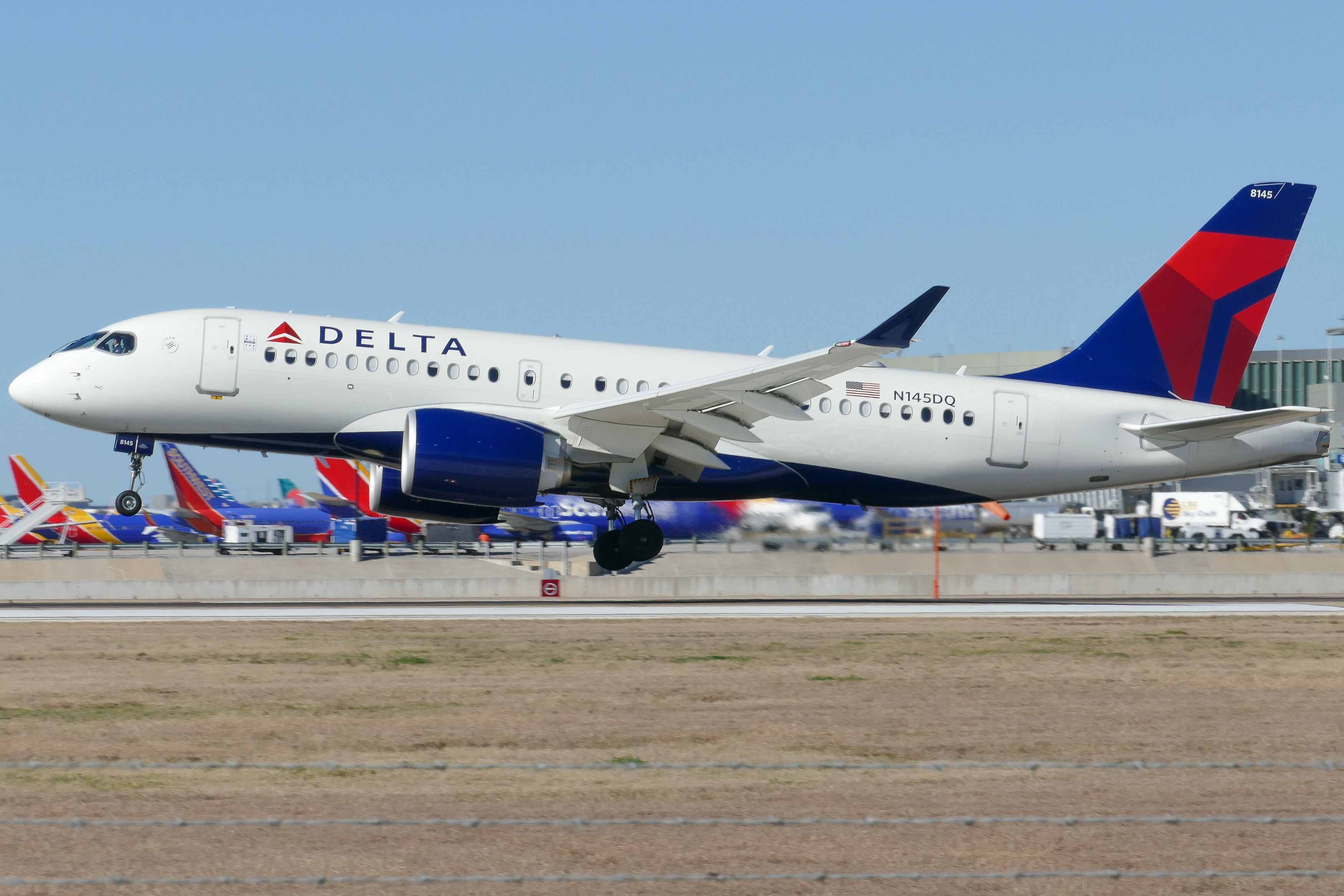 Full size: Delta Airlines Airbus A220-100 N145DQ at Austin-Bergstrom International Airport
