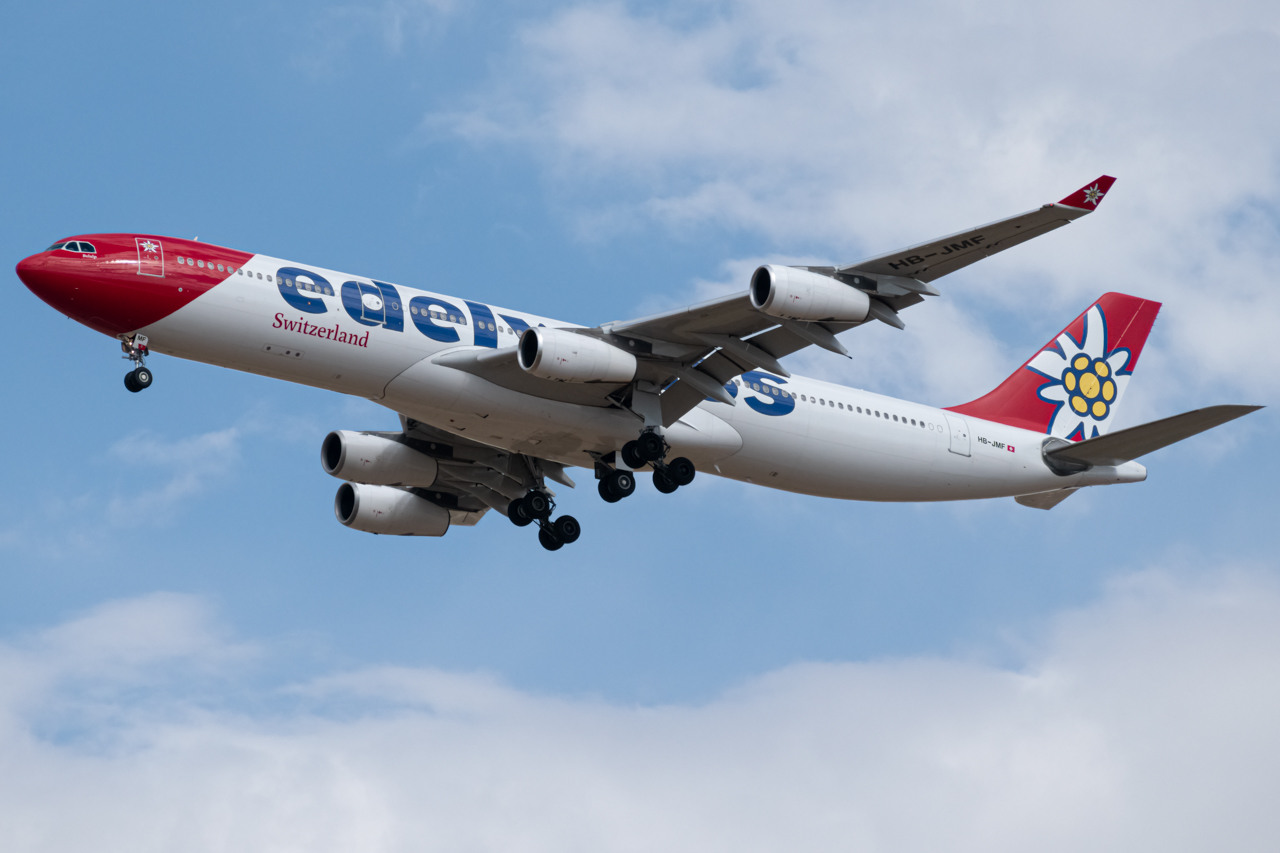 Full size: Edelweiss Air Airbus A340-300 HB-JMF at Denver International Airport