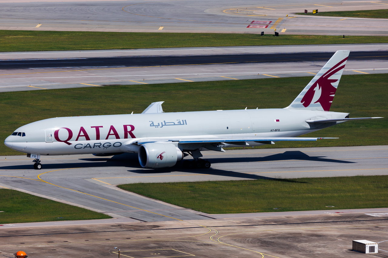 Full size: Qatar Air Cargo Boeing 777-F A7-BFQ at Hong Kong International Airport
