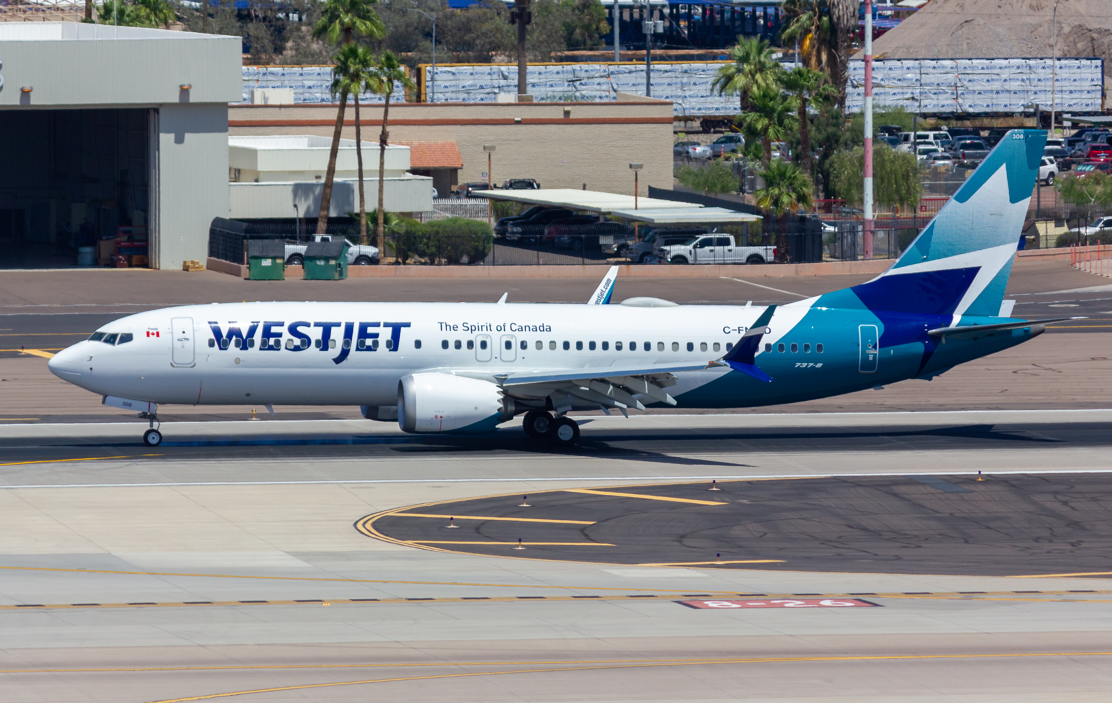 Full size: WestJet Boeing 737 MAX 8 C-FNWD at Phoenix Sky Harbor International Airport