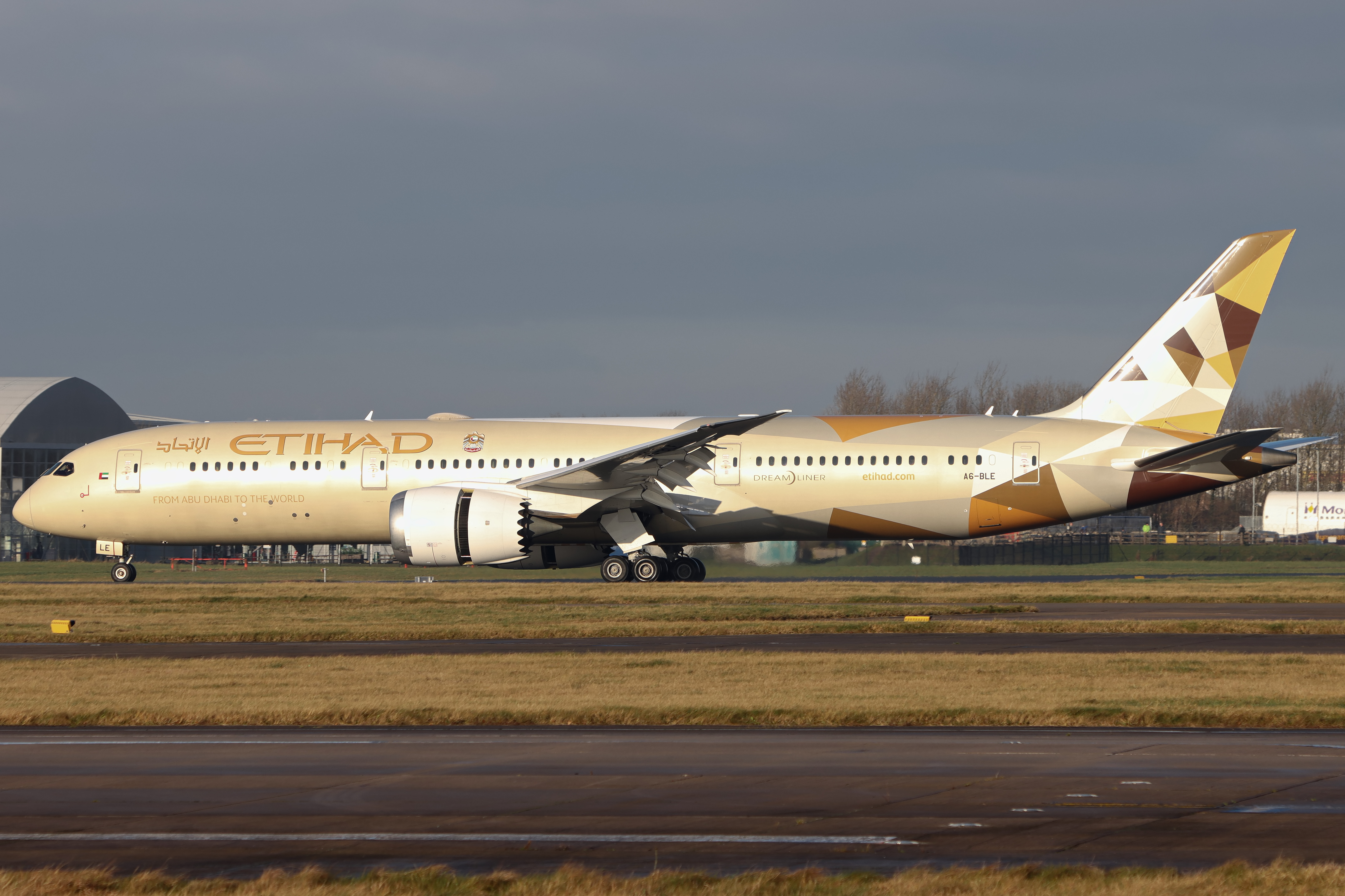 Full size: Etihad Airways Boeing 787-9 A6-BLE at Manchester Airport