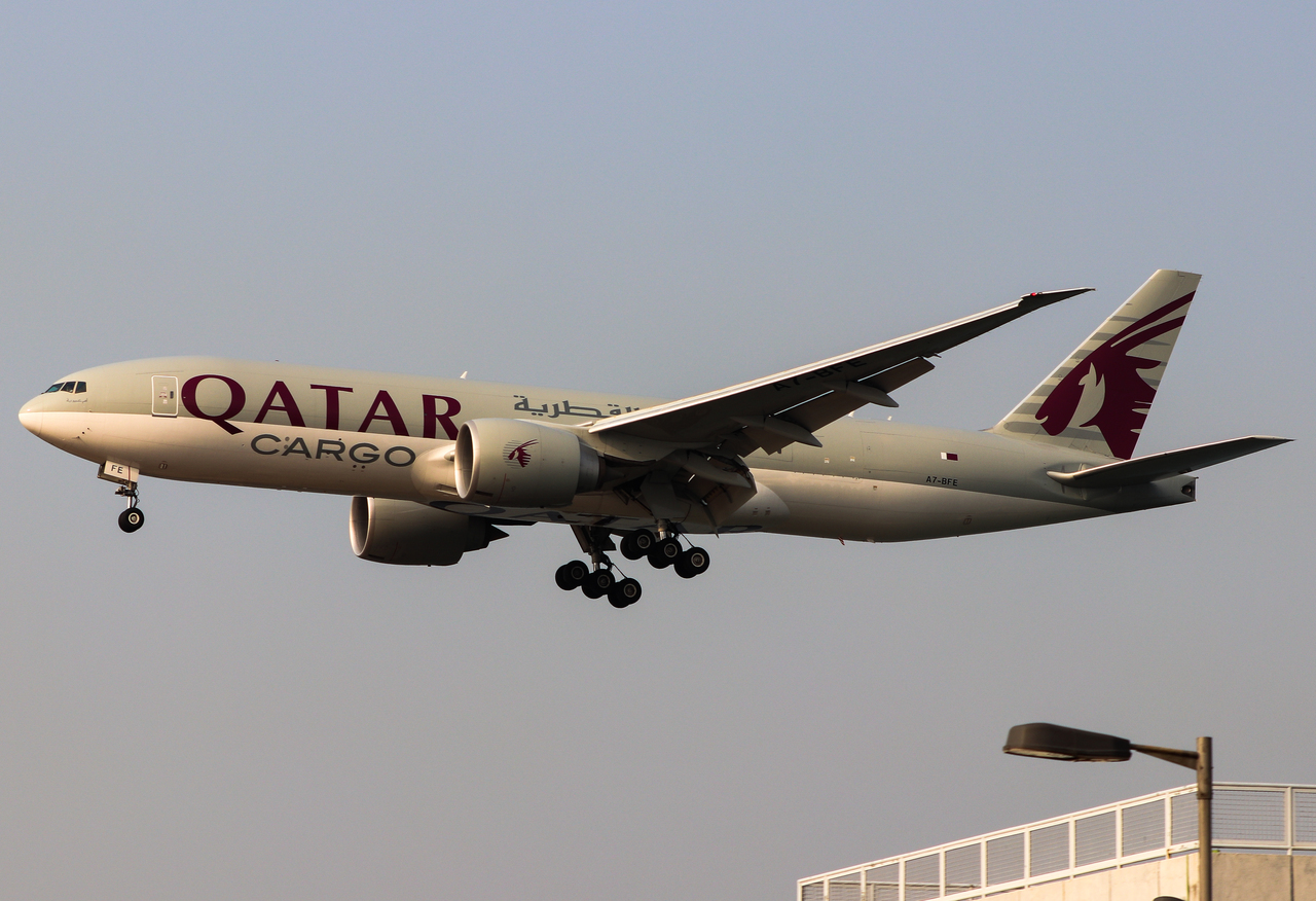 Full size: Qatar Air Cargo Boeing 777-F A7-BFE at Hong Kong International Airport