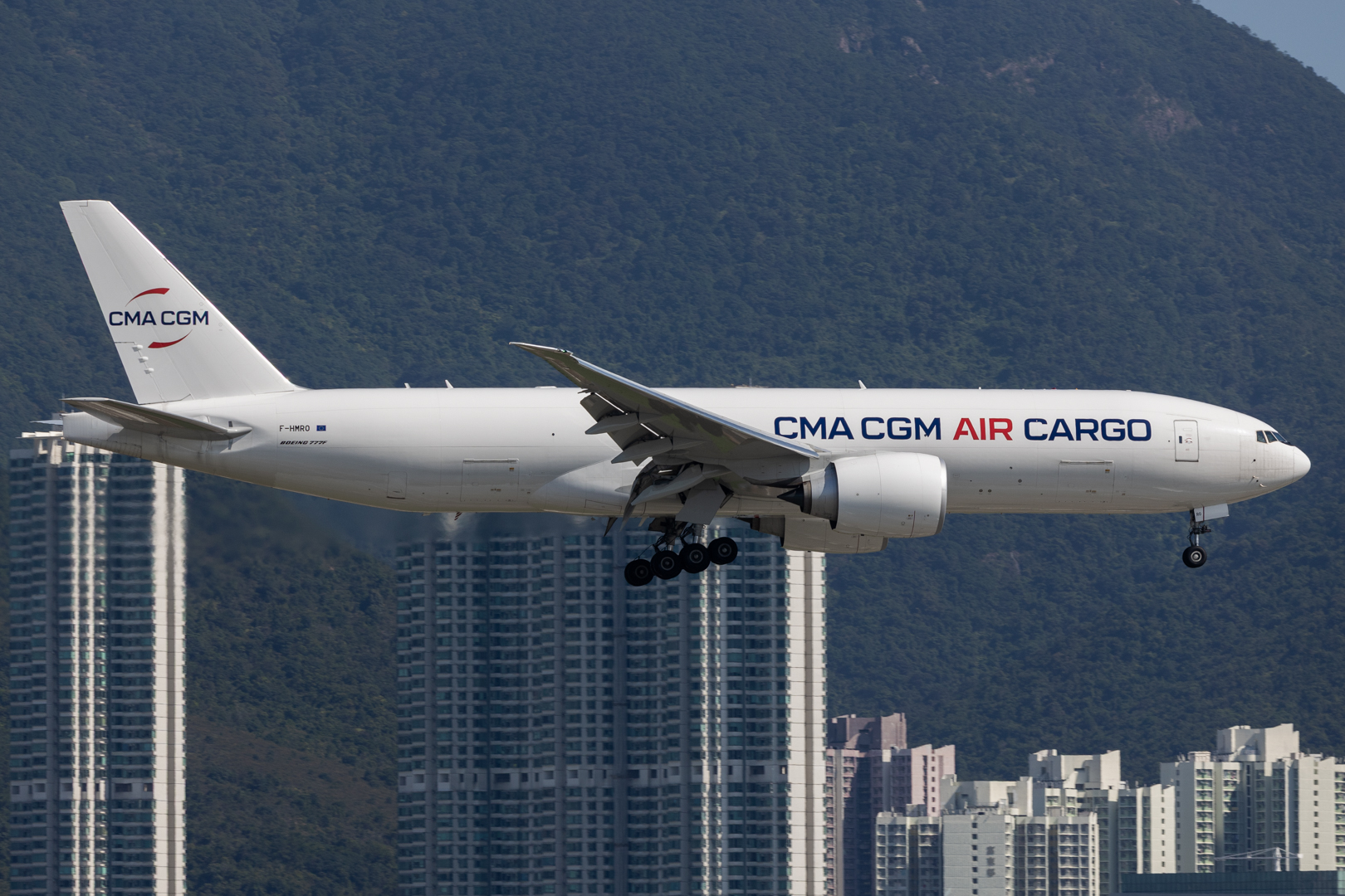 Full size: CMA CGM Air Cargo Boeing 777-F F-HMRO at Hong Kong International Airport