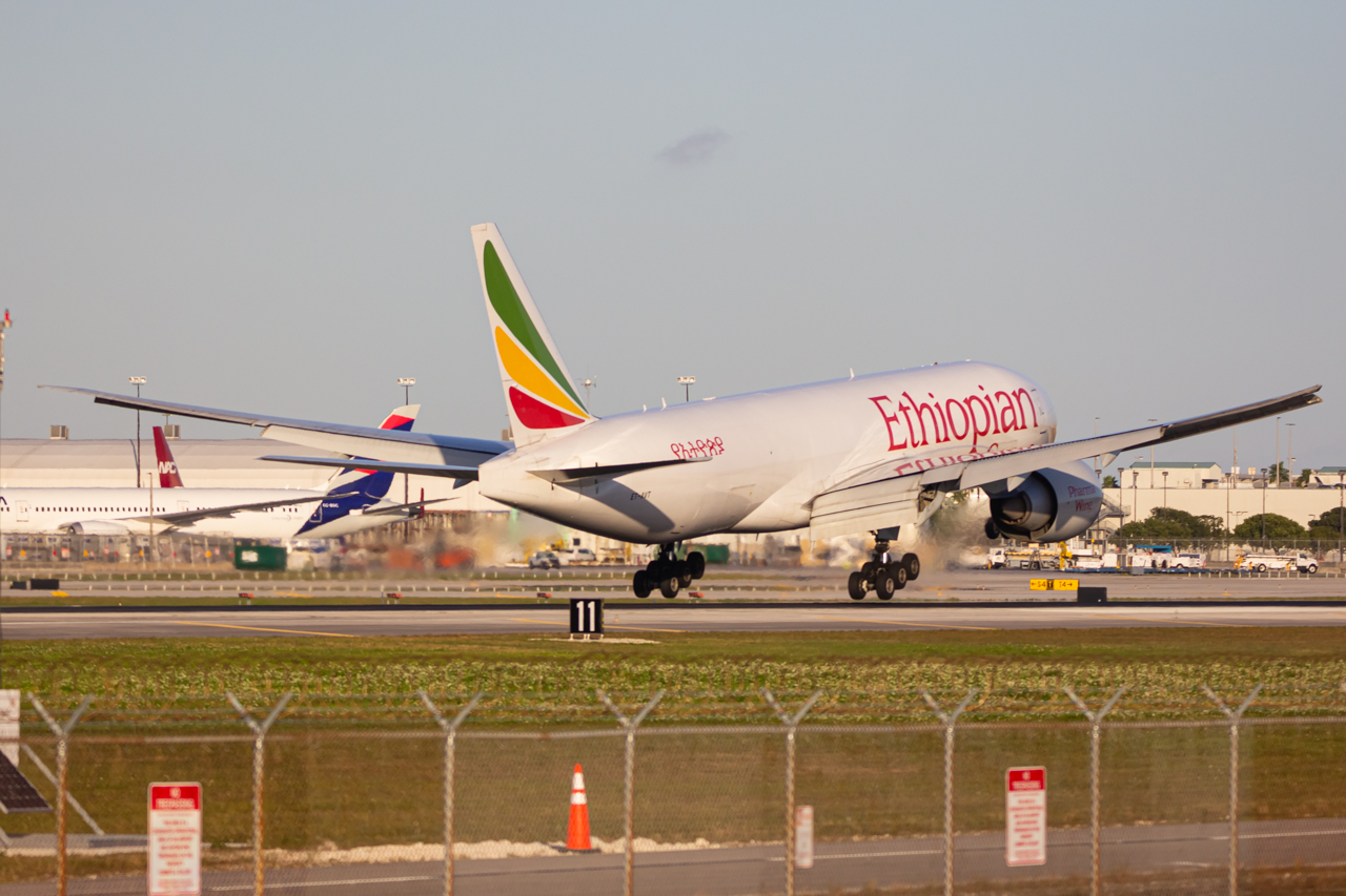 Full size: Ethiopian Airlines Boeing 777-F ET-AVT at Miami International Airport