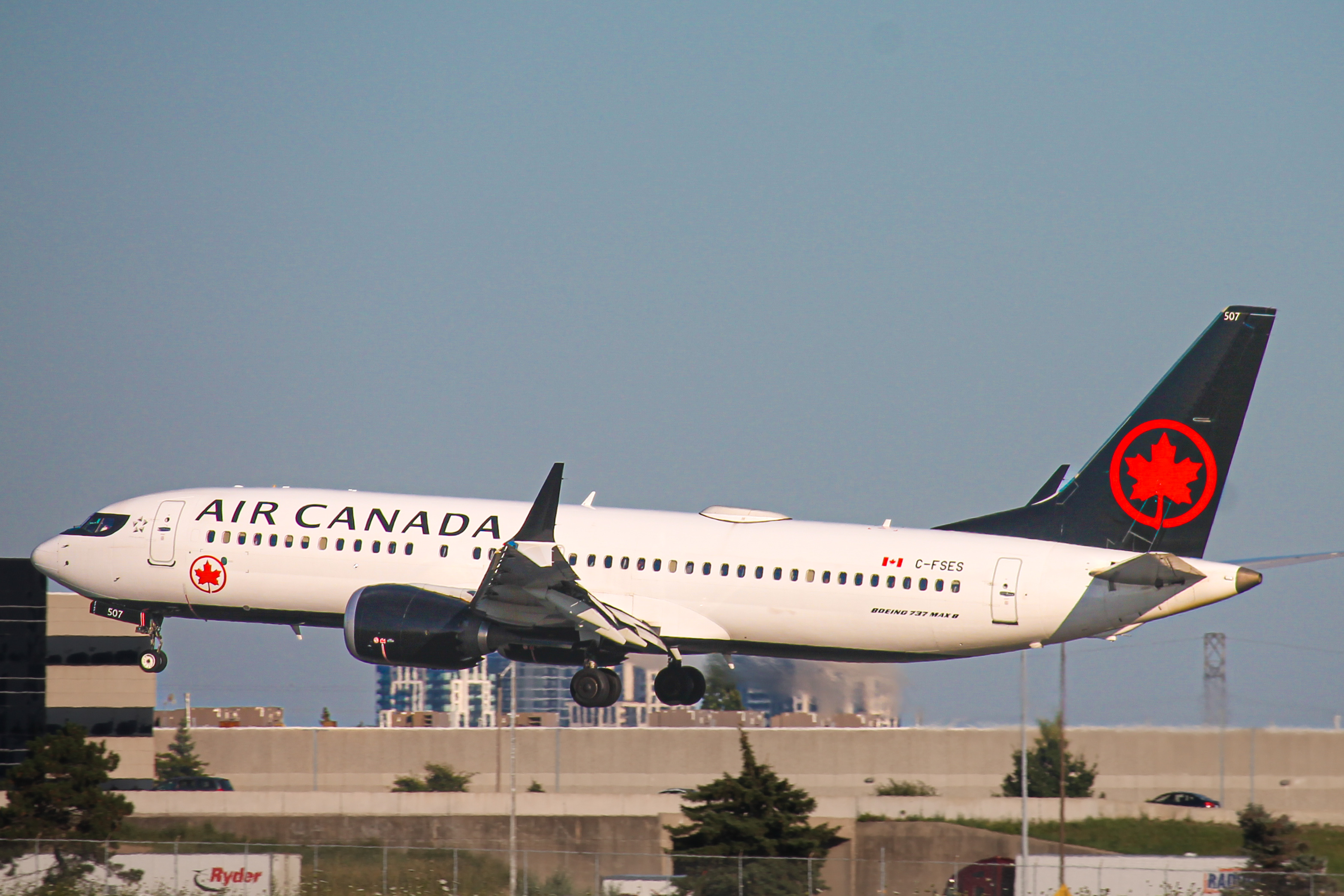 Full size: Air Canada Boeing 737 MAX 8 C-FSES at Lester B Pearson International Airport