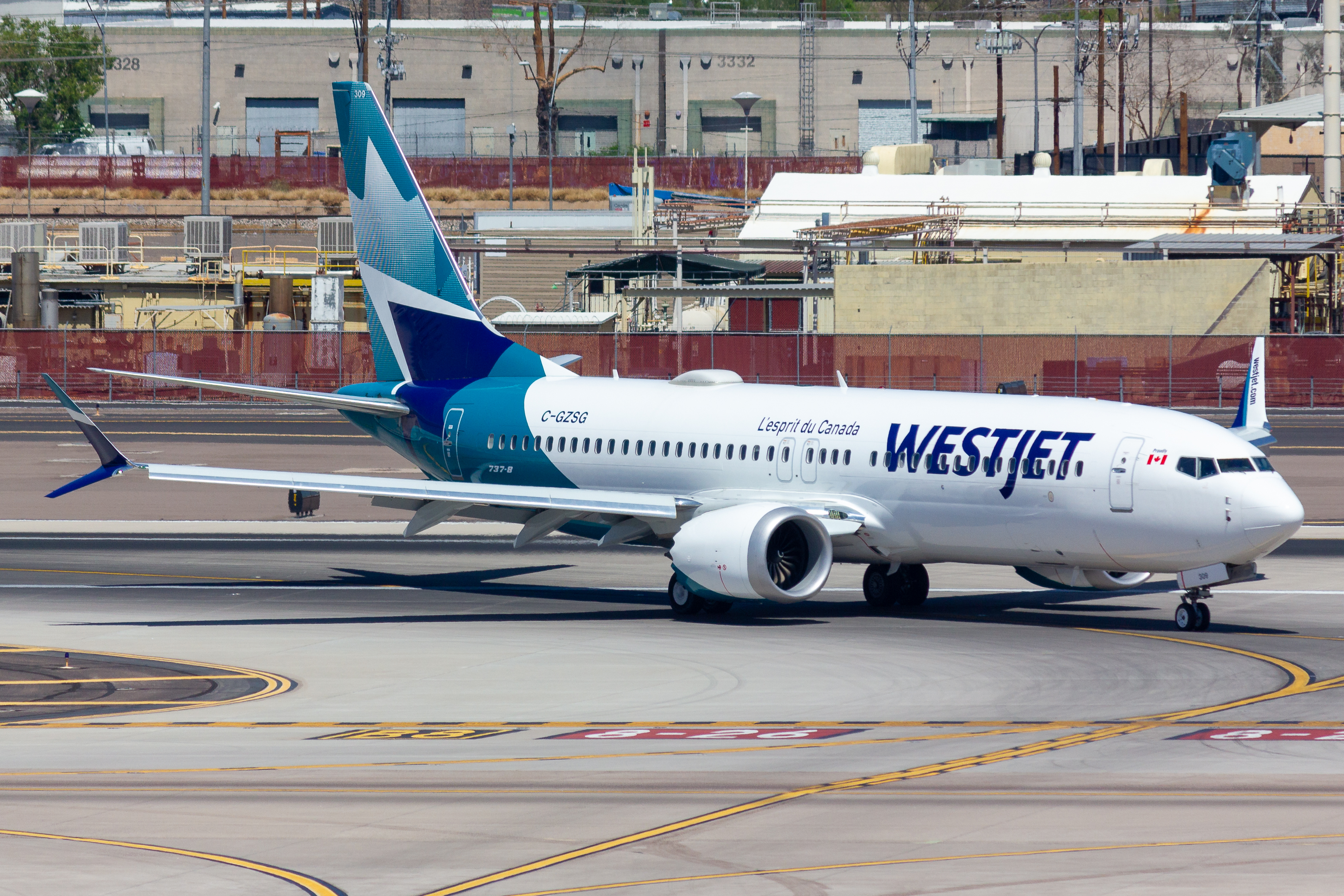 Full size: Westjet Boeing 737 MAX 8 C-GZSG at Phoenix Sky Harbor International Airport