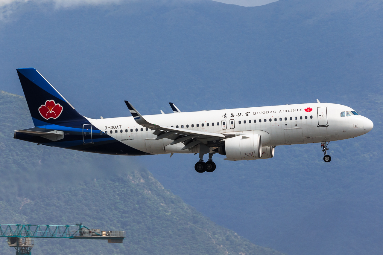 Full size: Qingdao Airlines Airbus A320NEO B-30AT at Hong Kong International Airport