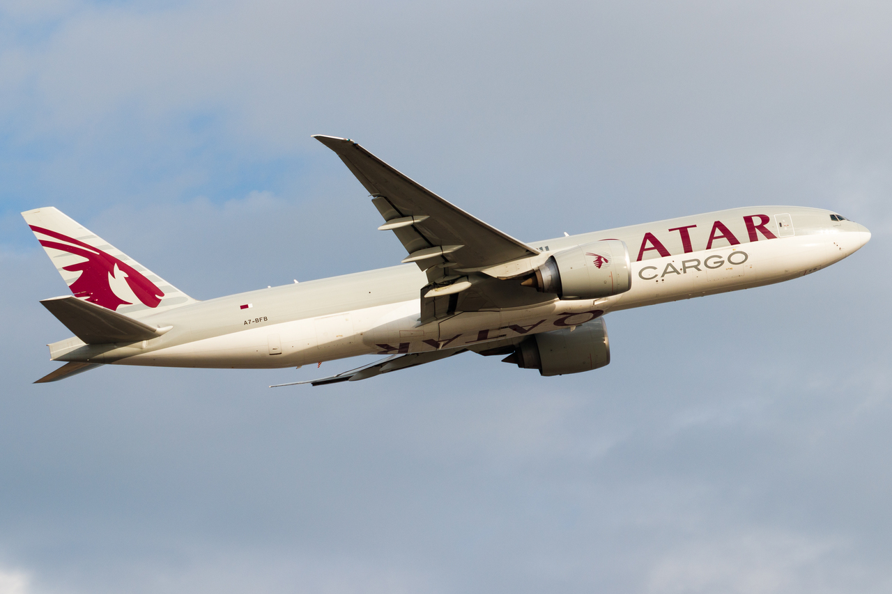 Full size: Qatar Air Cargo Boeing 777-F A7-BFB at Hong Kong International Airport