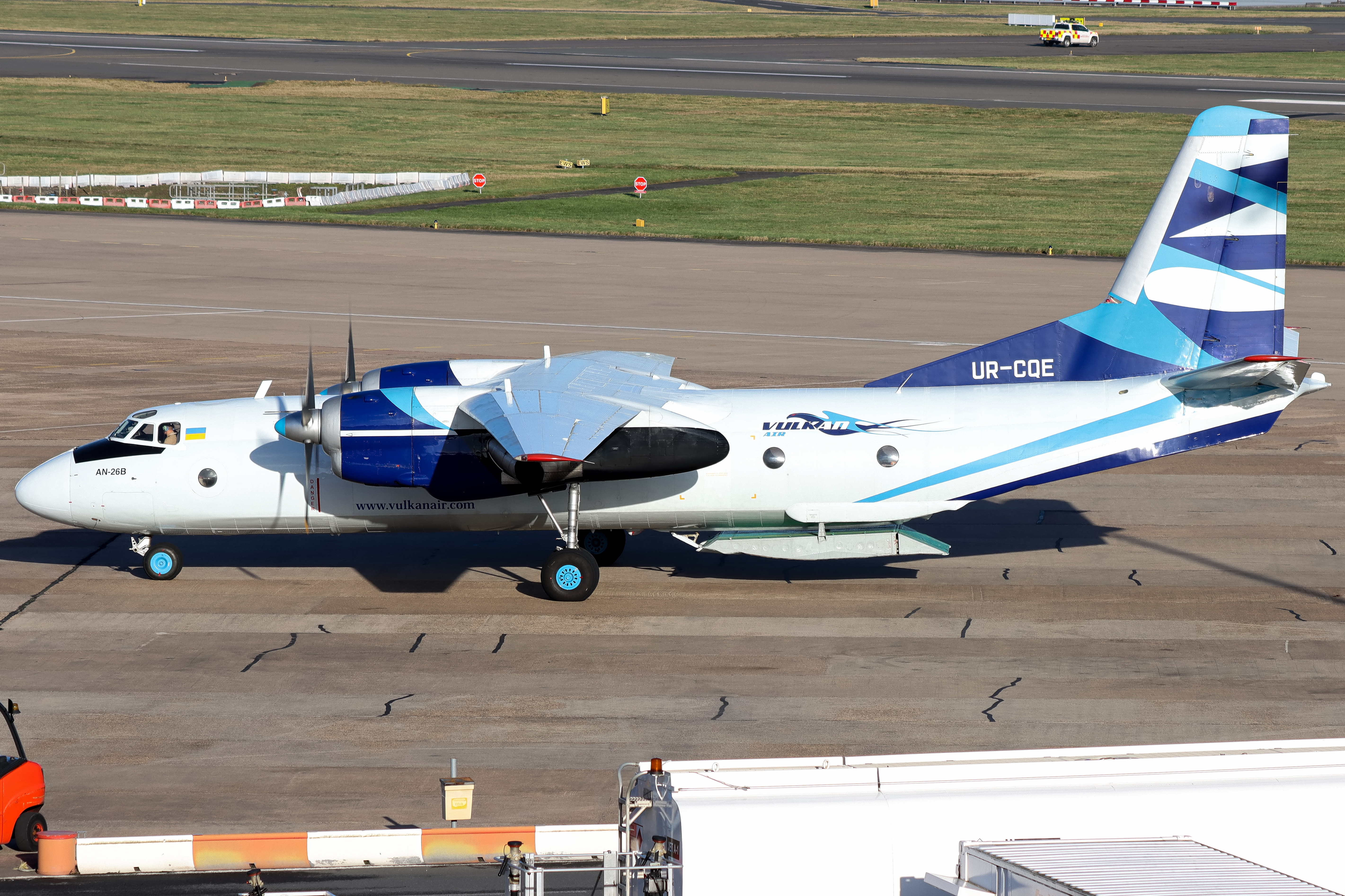 Full size: Vulkan Air Antonov An-26B UR-CQE at Birmingham Airport