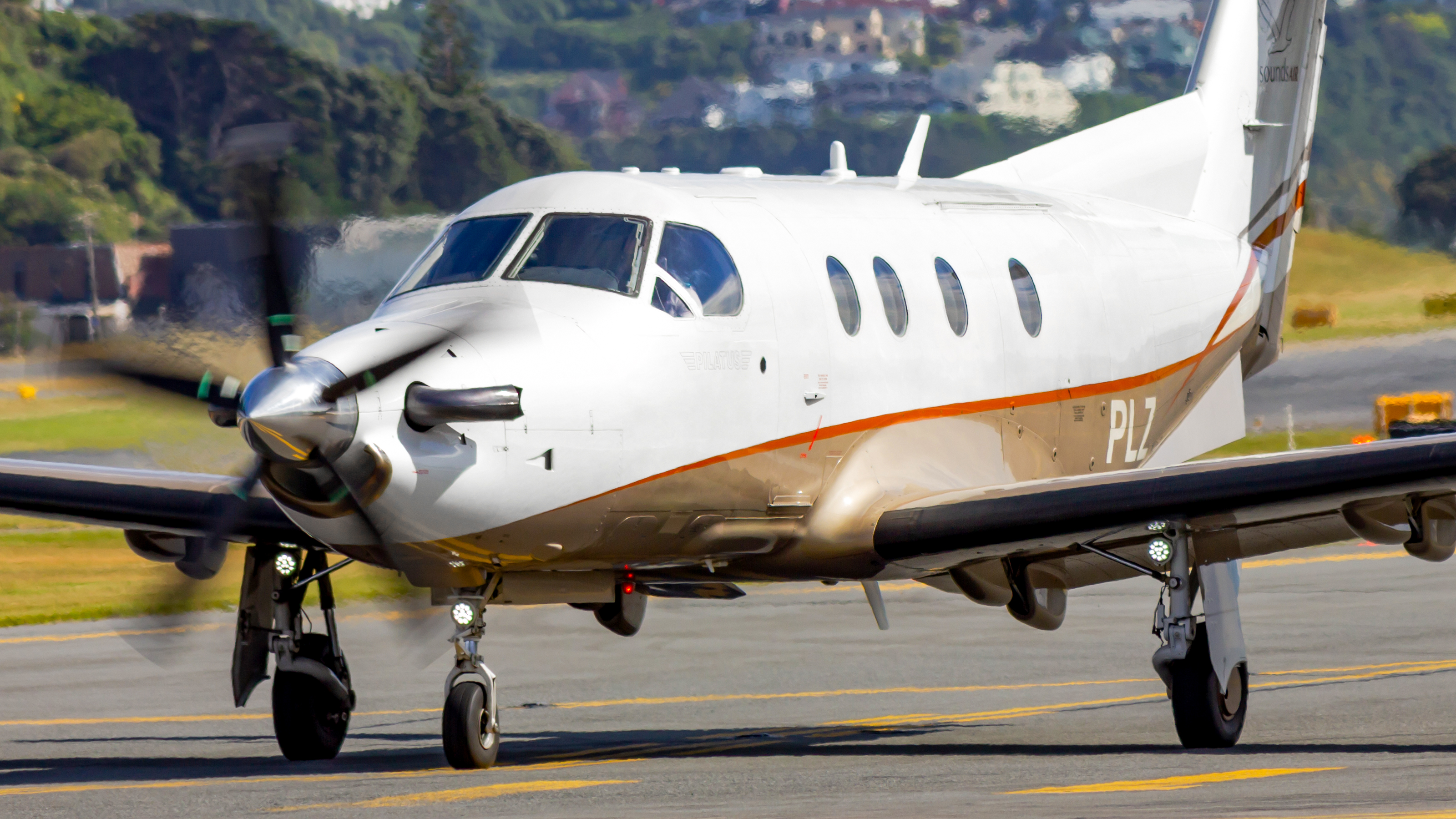 Full size: Sounds Air Pilatus PC-12 ZK-PLZ at Wellington International Airport