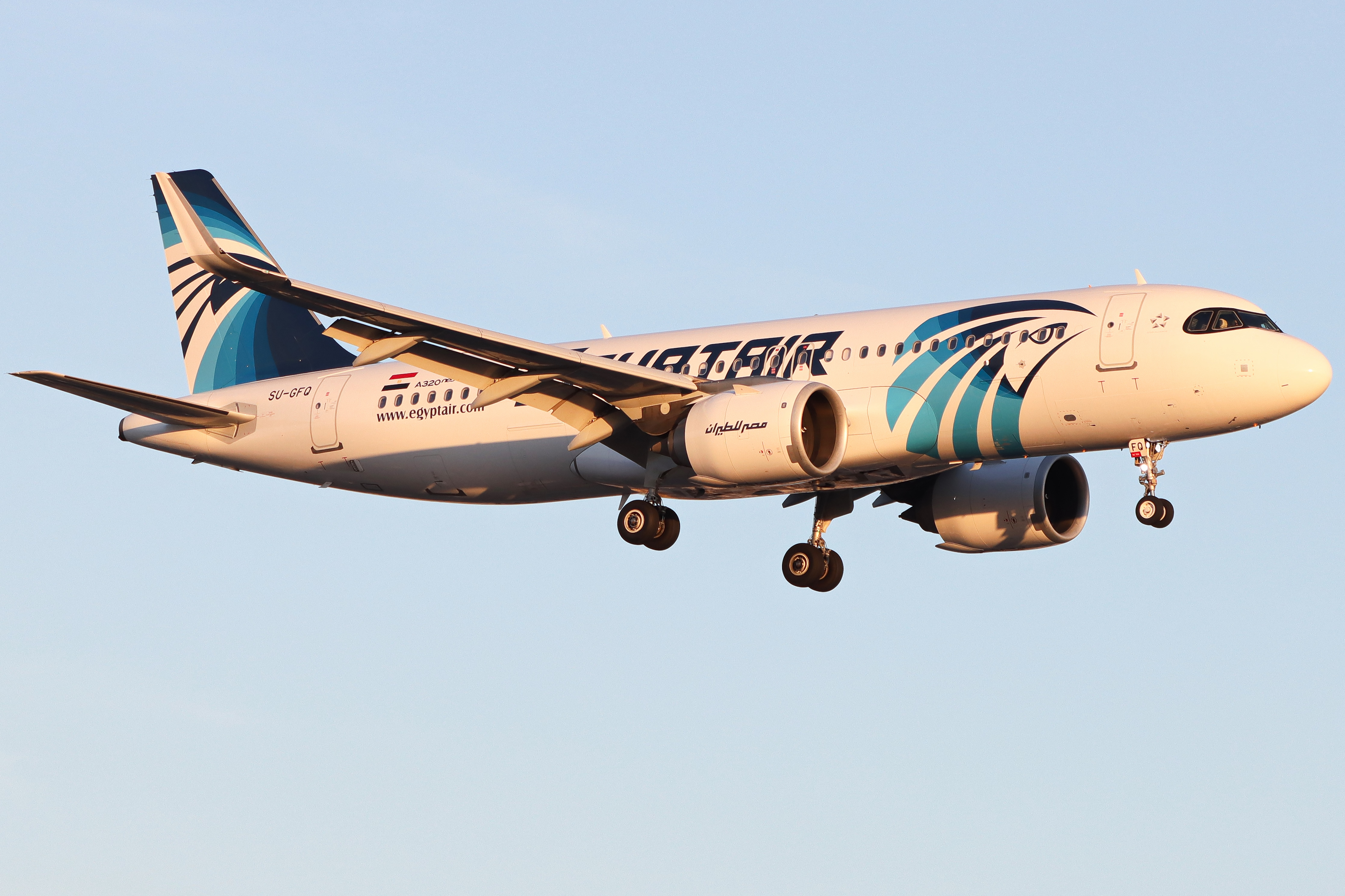 Full size: EgyptAir Airbus A320NEO SU-GFQ at London Heathrow International Airport
