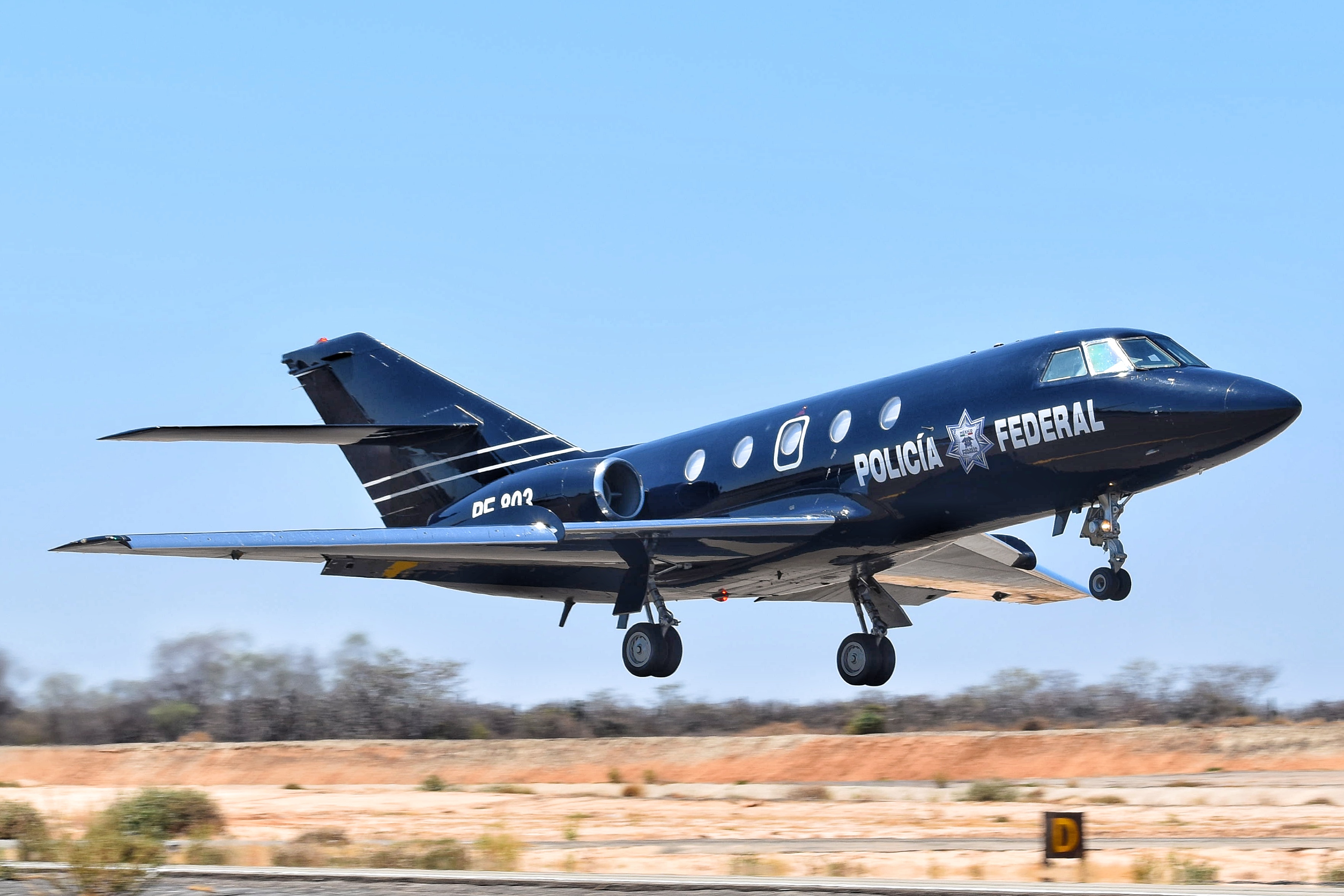 Full size: Mexican Federal Police  Dassault Falcon 20E PF-803 at Aeropuerto de Cabo San Lucas Internacional