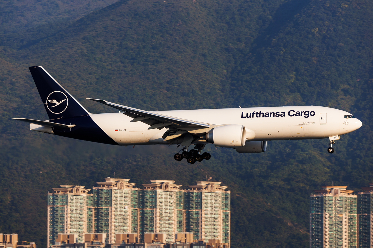 Full size: Lufthansa Cargo Boeing 777-F D-ALFF at Hong Kong International Airport