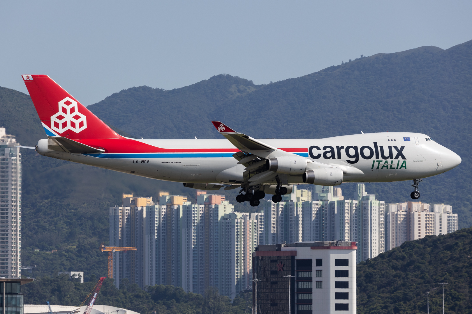 Full size: CargoLux  Boeing 747-400F LX-WCV at Hong Kong International Airport