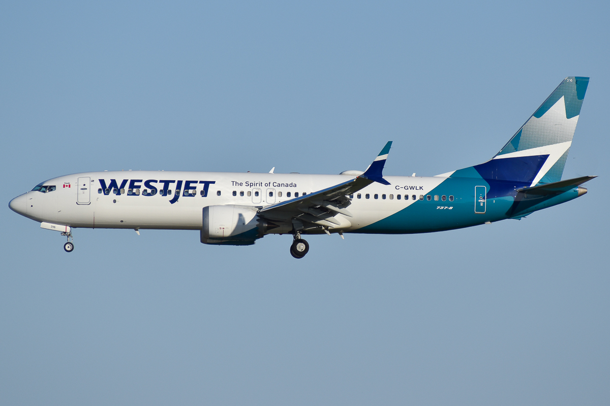 Full size: WestJet Boeing 737 MAX 8 C-GWLK at Lester B Pearson International Airport
