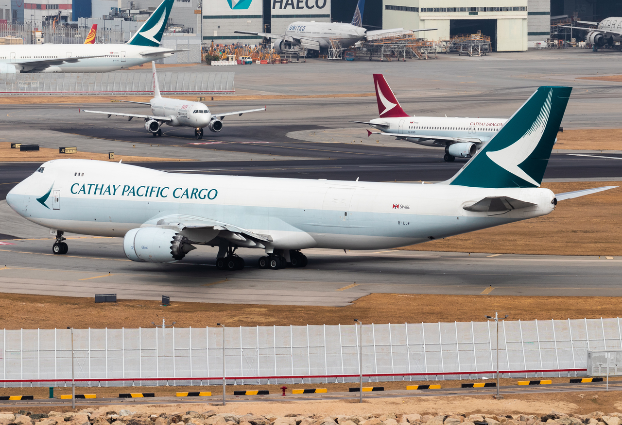 Full size: Cathay Pacific Cargo Boeing 747-8F B-LJF at Hong Kong International Airport