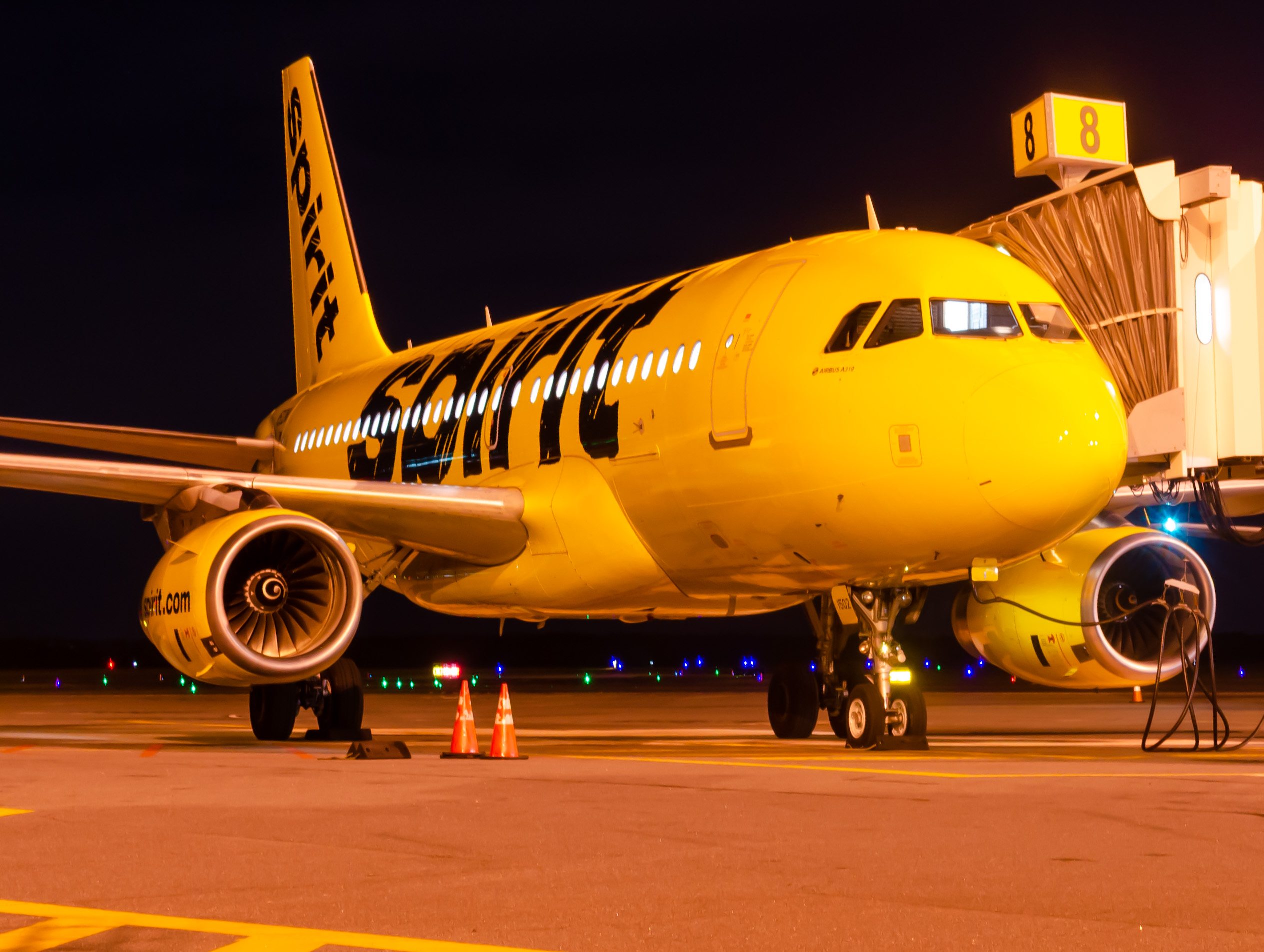 Full size: Spirit Airlines Airbus A319 N502NK at Atlantic City International Airport