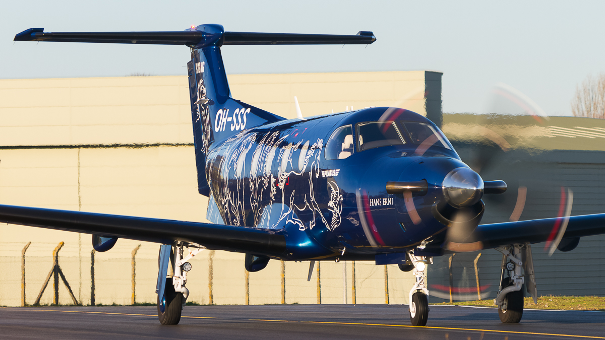 Full size: Fly 7 Executive Aviation Pilatus PC-12 OH-SSS at London Biggin Hill Airport