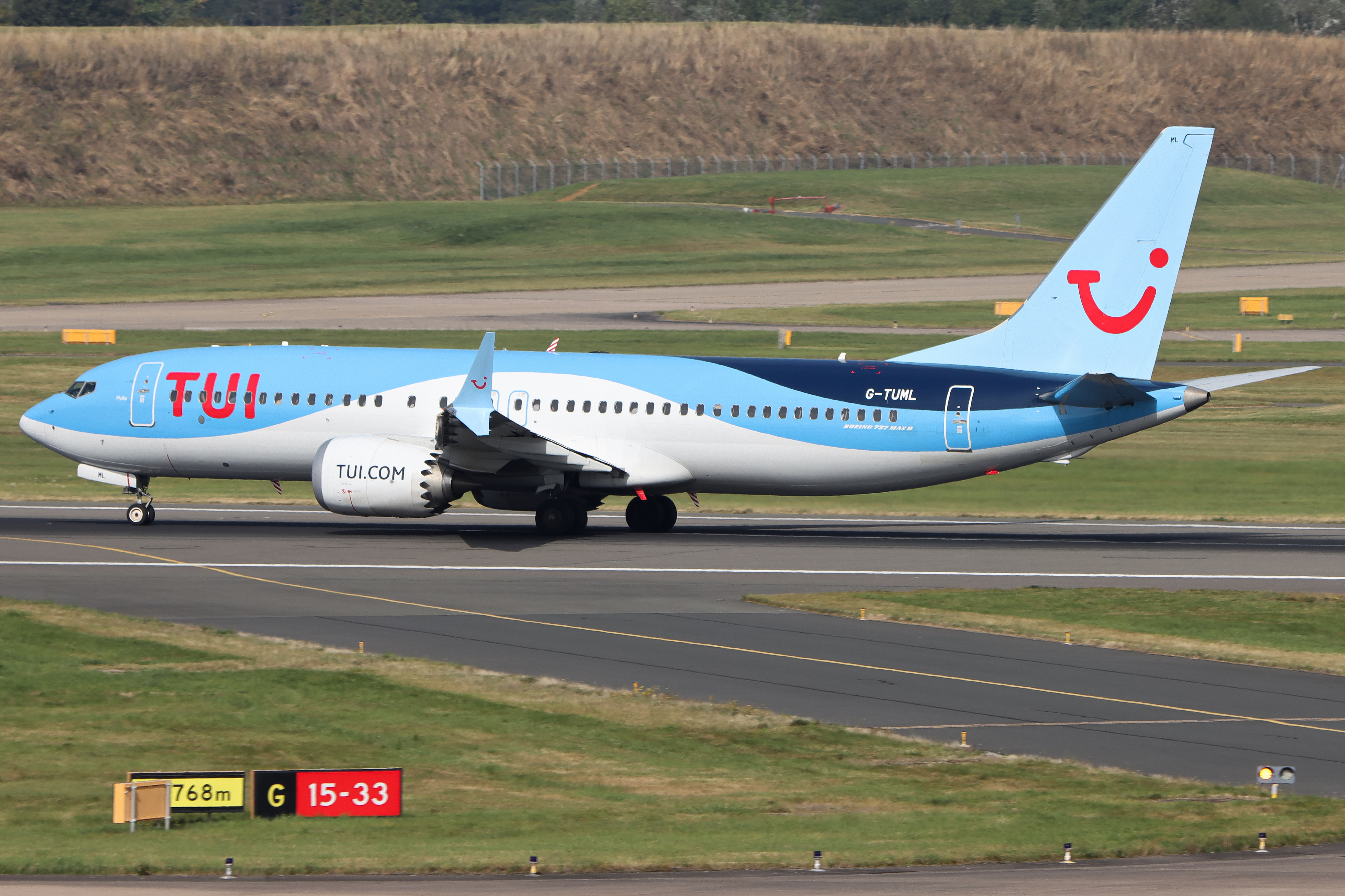 Full size: TUI Fly Boeing 737 MAX 8 G-TUML at Birmingham Airport