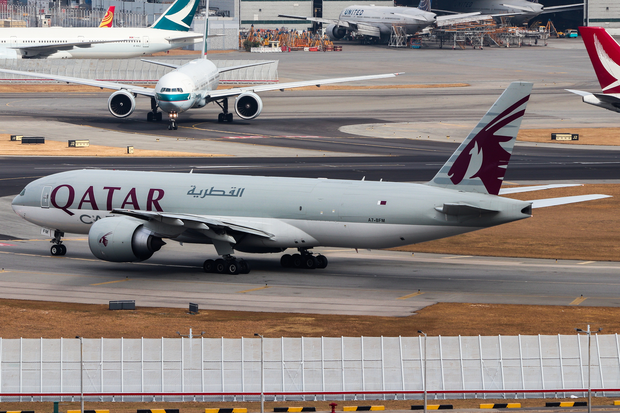 Full size: Qatar Air Cargo Boeing 777-F A7-BFM at Hong Kong International Airport