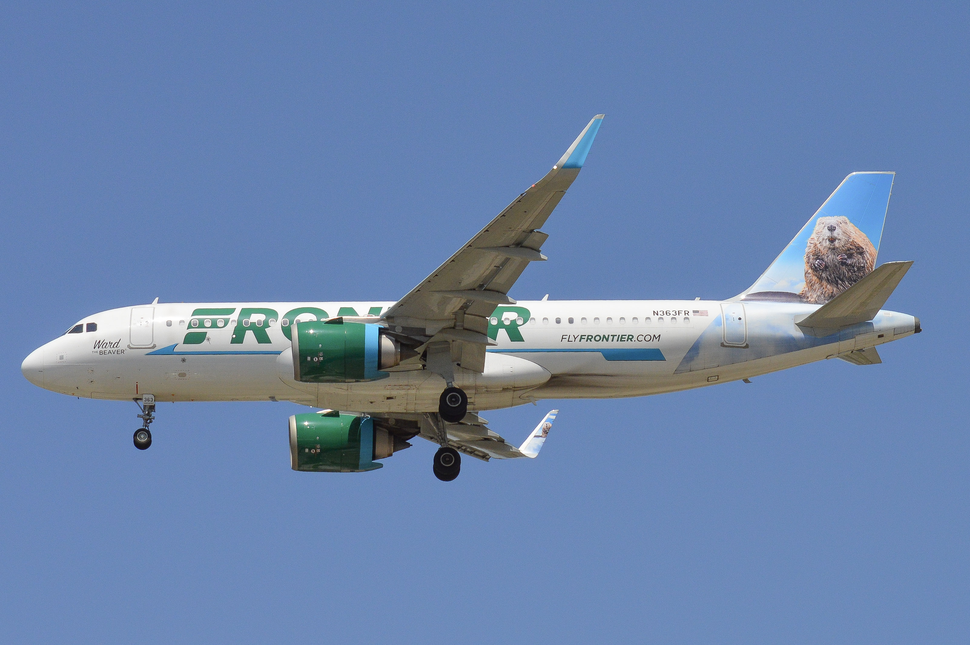 Full size: Frontier Airlines Airbus A320NEO N363FR at Baltimore/Washington International Thurgood Marshall Airport