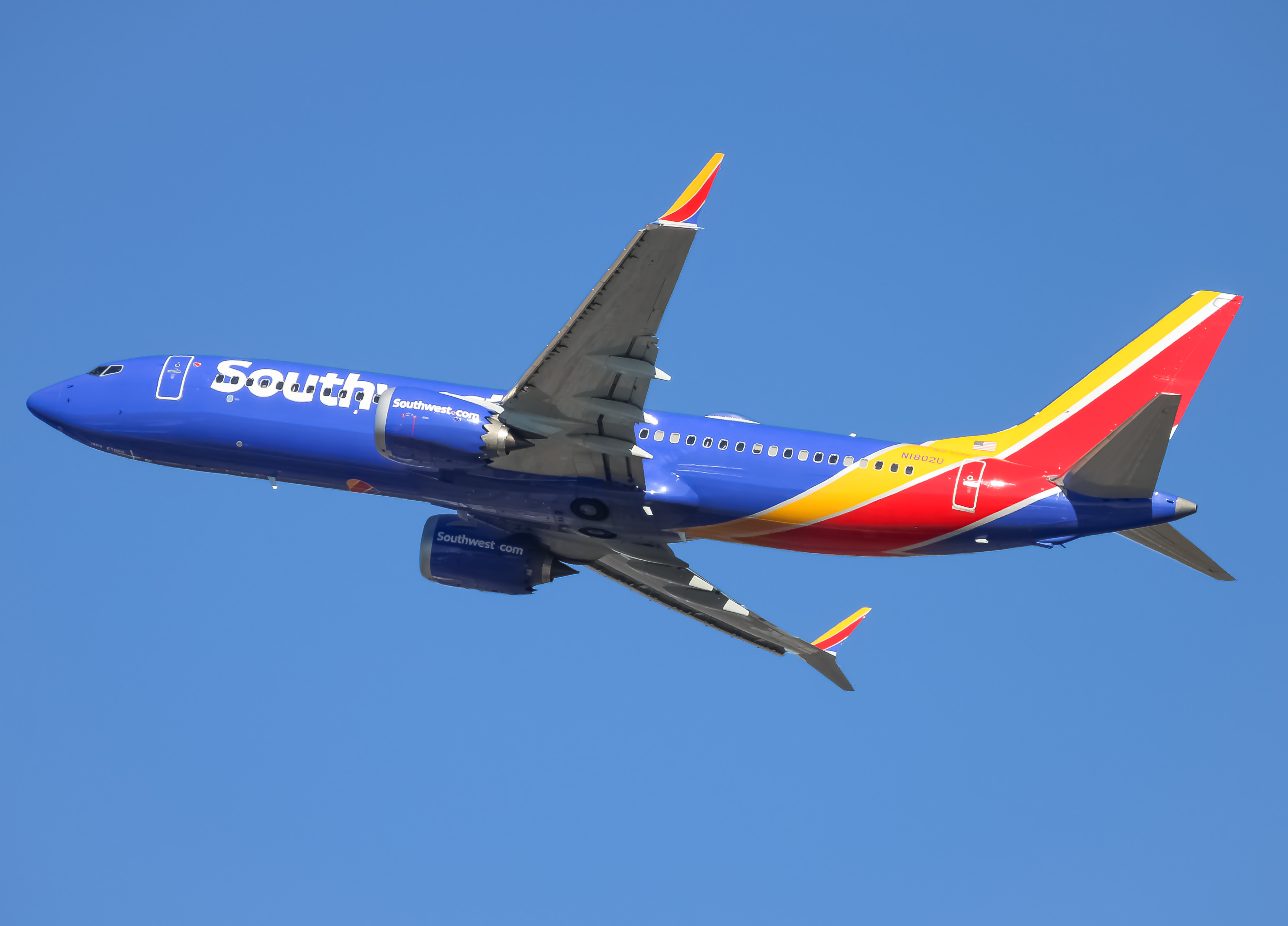 Full size: Southwest Airlines Boeing 737 MAX 8 N1802U at Baltimore/Washington International Thurgood Marshall Airport