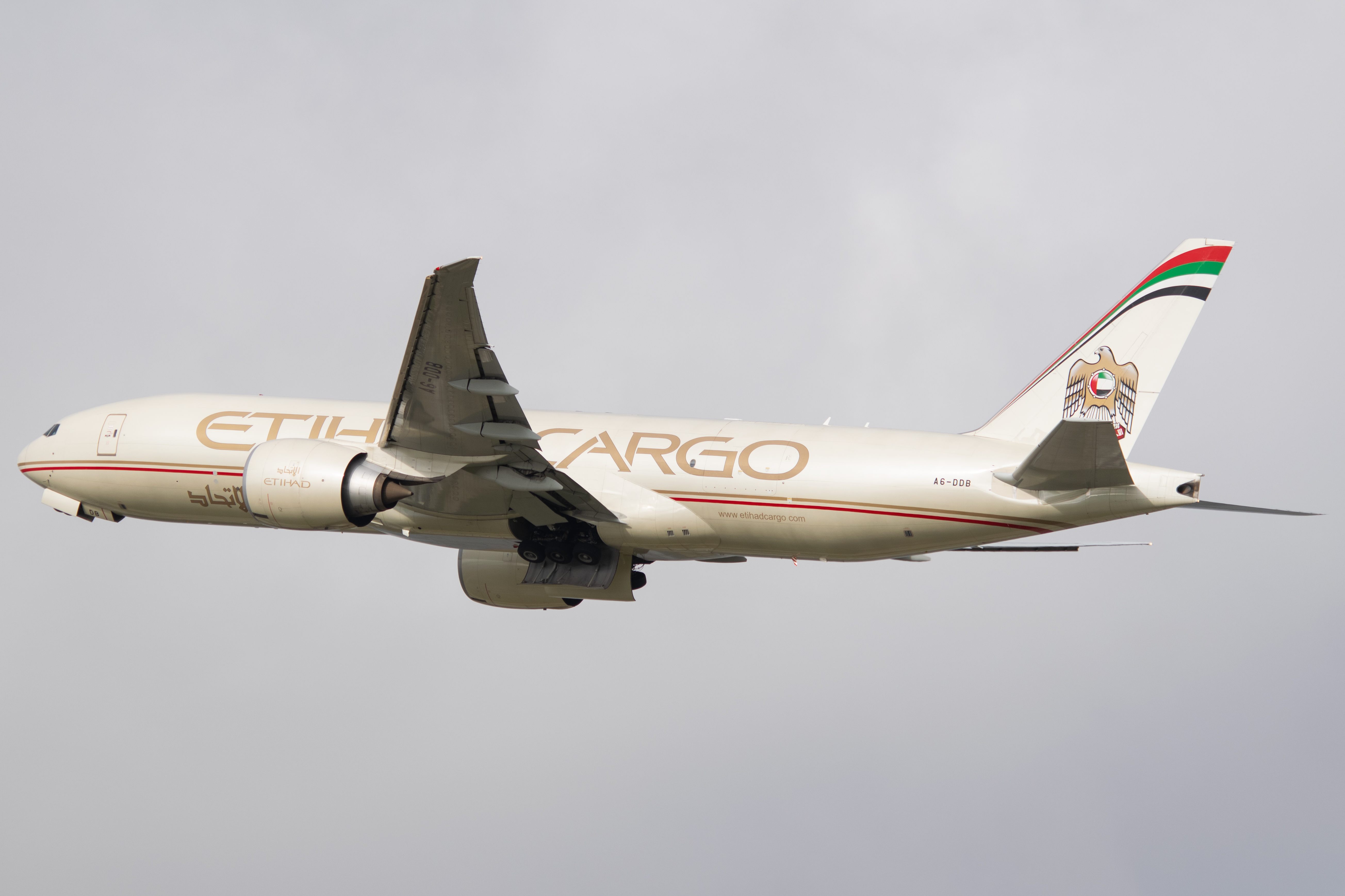 Full size: Etihad Cargo Boeing 777-F A6-DDB at London Heathrow International Airport