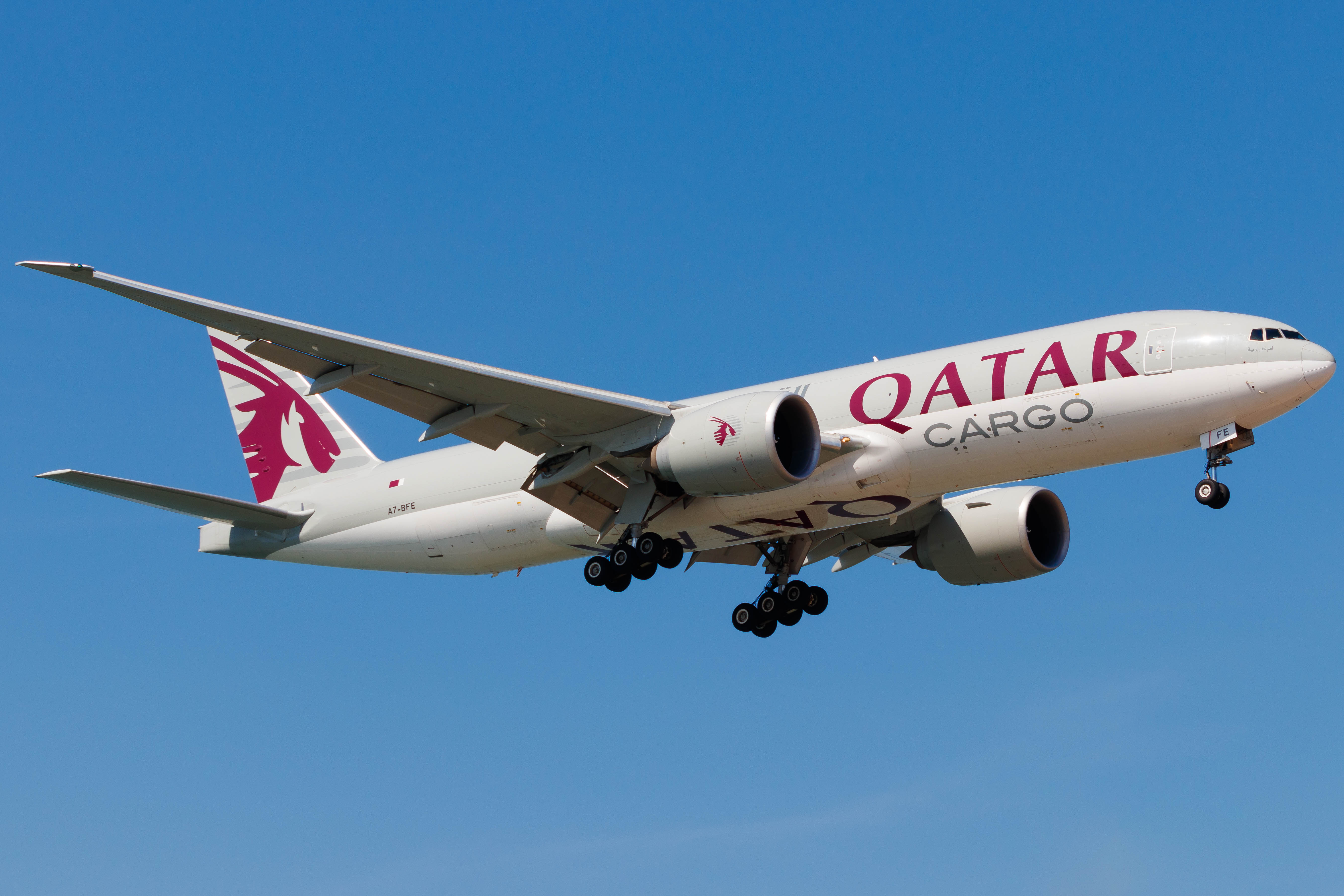 Full size: Qatar Air Cargo Boeing 777-F A7-BFE at Hong Kong International Airport