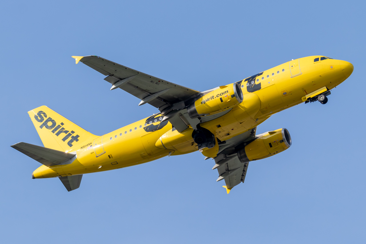 Full size: Spirit Airlines Airbus A319 N514NK at Baltimore/Washington International Thurgood Marshall Airport