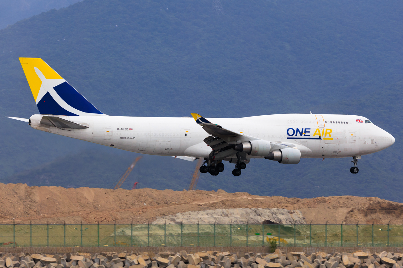 Full size: One Air 747-400f G-ONEE at Hong Kong International Airport