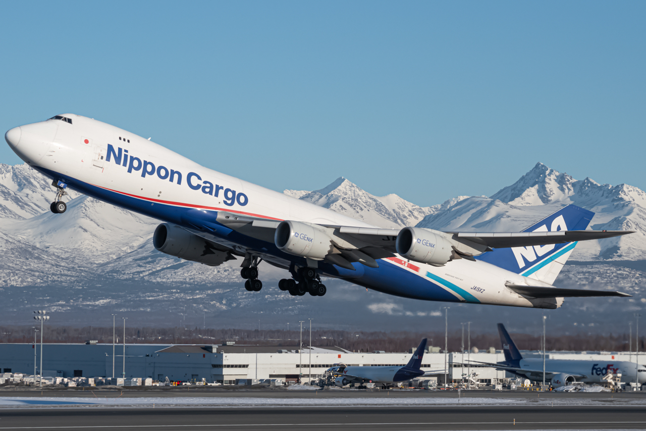 Full size: Nippon Cargo Airlines Boeing 747-8F JA15KZ at Anchorage Ted Stevens International Airport