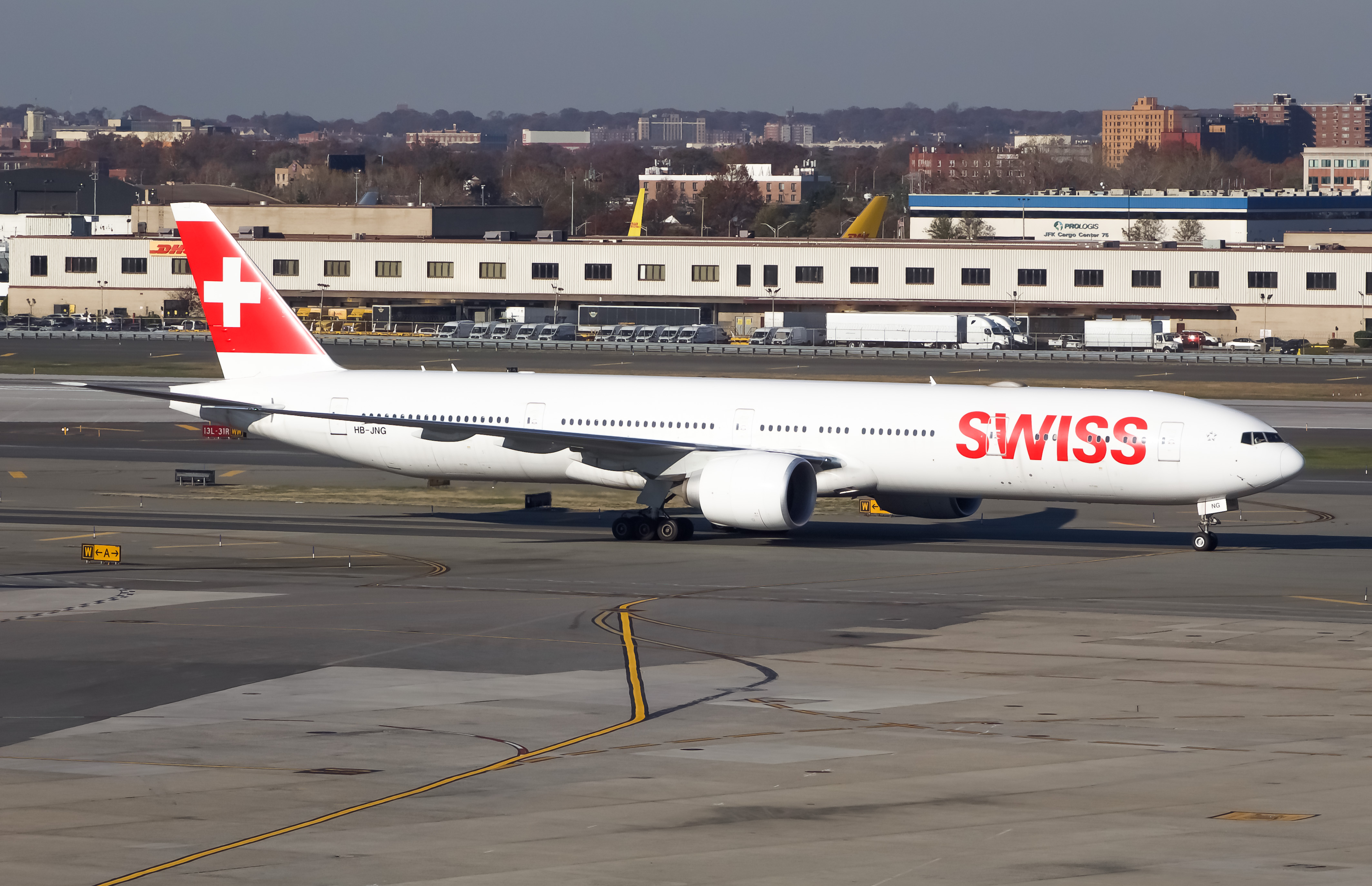 Full size: Swiss International Air Lines Boeing 777-300ER HB-JNG at John F. Kennedy International Airport